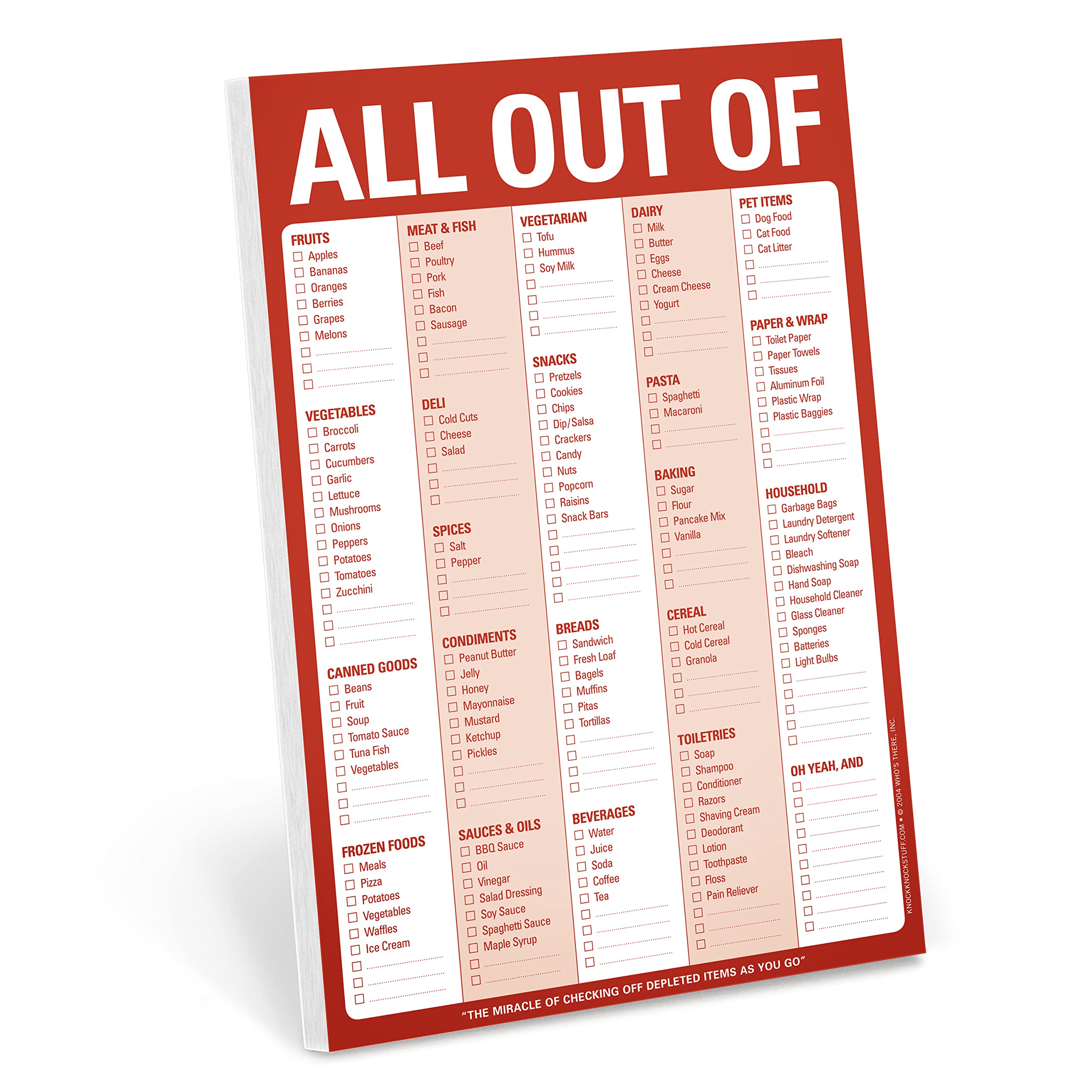 Knock Knock All Out Of Grocery List Note Pad, 6 x 9inches (Red)