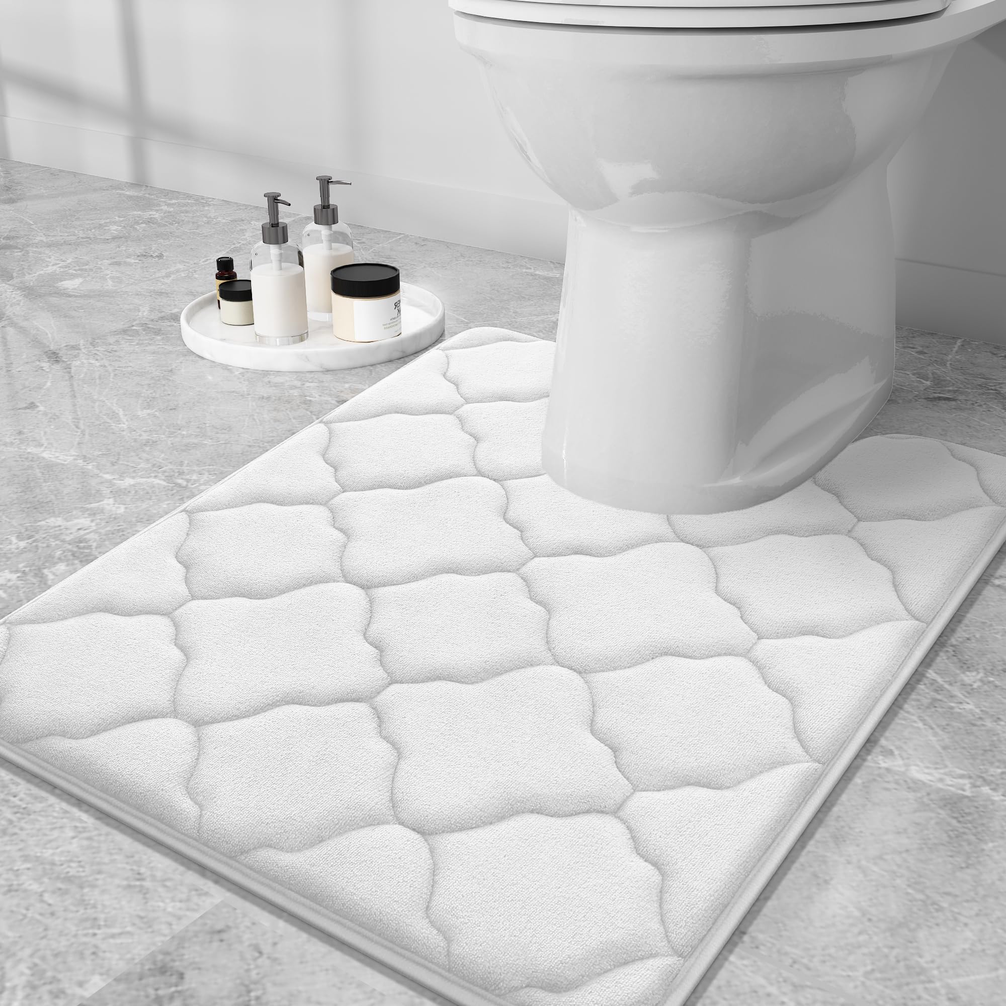 OLANLY Memory Foam Toilet Rugs U-Shaped 24x20  Ultra Soft and Absorbent Bathroom Rugs  Non-Slip Thick Toilet Bath Mat  Machine Wash Dry  Contour Bath Rugs for Toilet Base  White