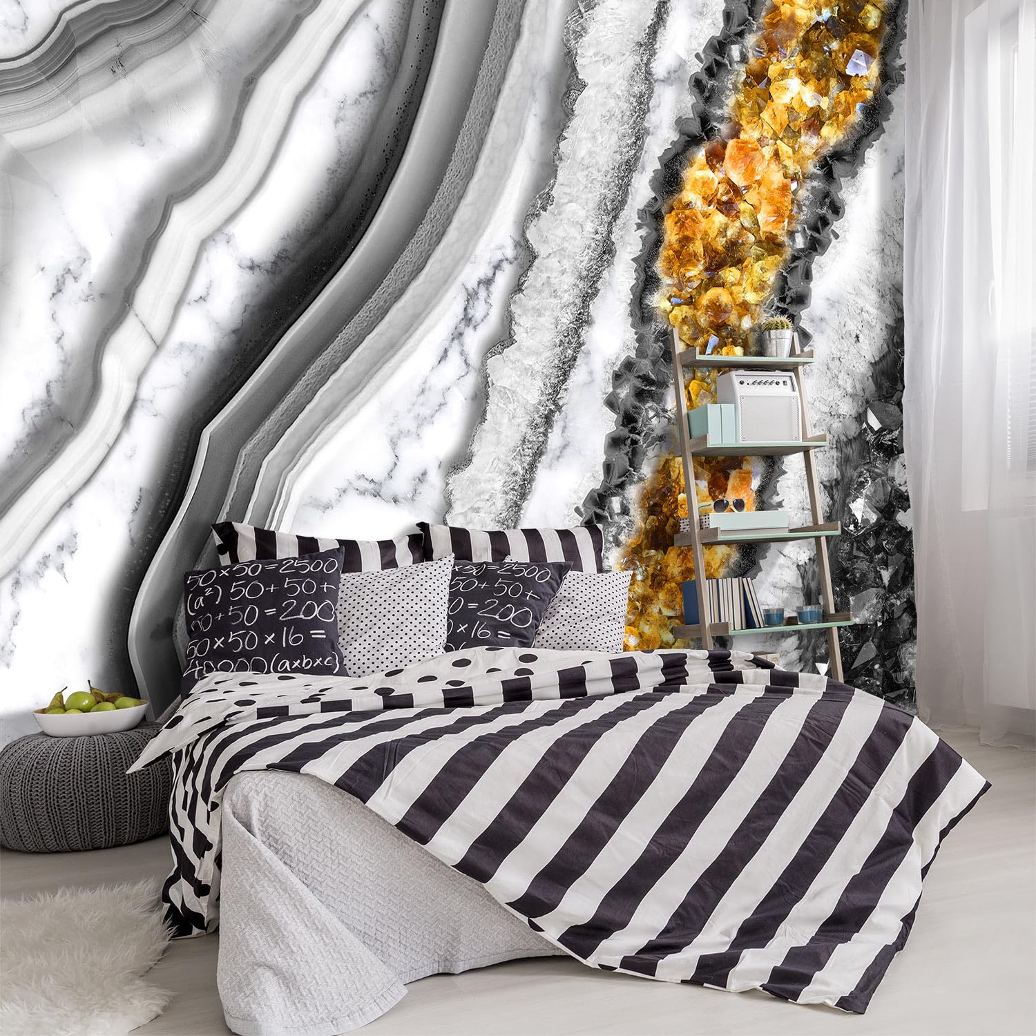 YIHWM -Black and Gold Marbled Fabric Wallpaper Living Room Abstract Art Bedroom Bathroom Large Wall Mural- 160x108( not Peel and