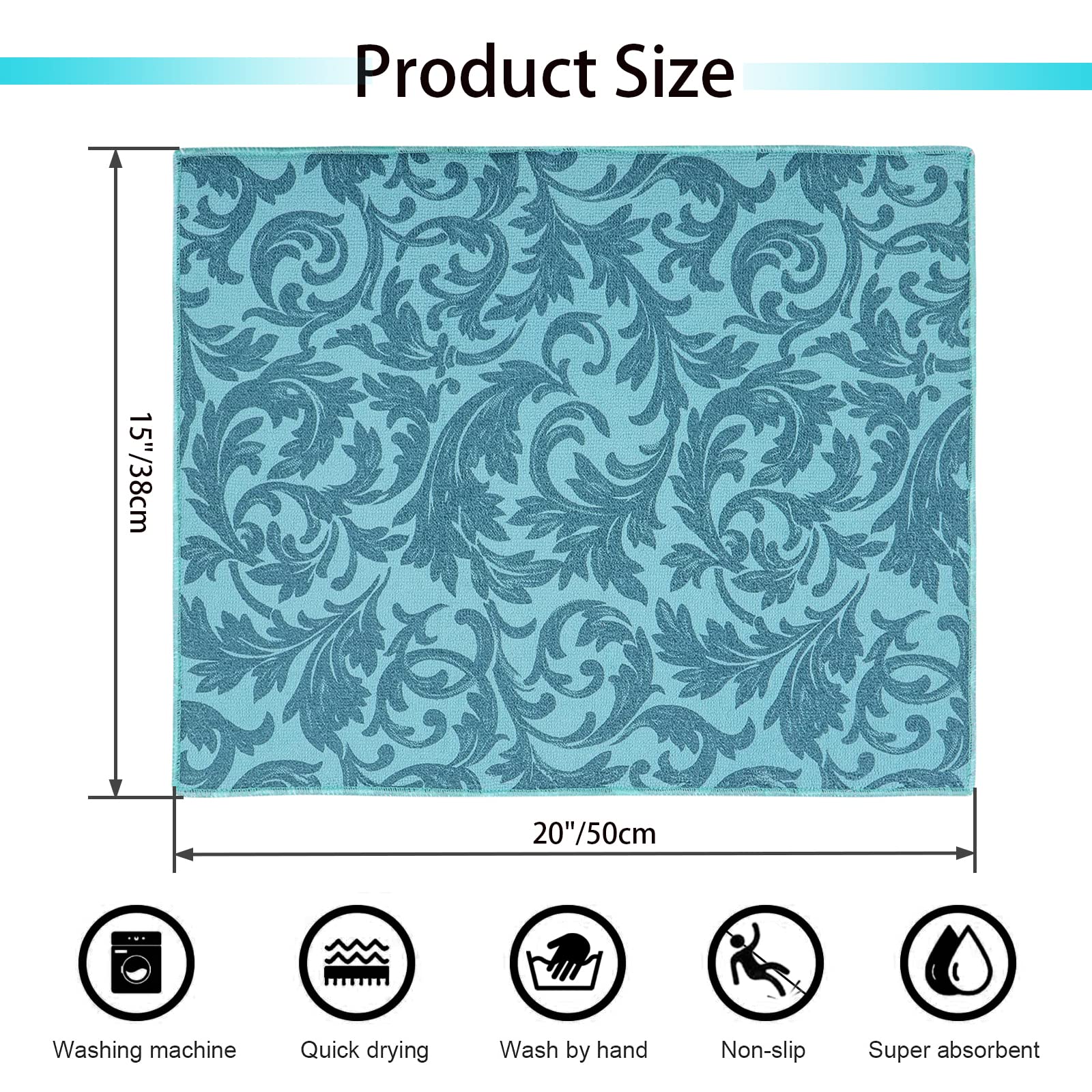 Microfiber Dish Drying Mat 3Pcs, 20''X15'' Large, Ultra Absorbent & Quick Drying For Kitchen Counter, Hand And Machine Washable