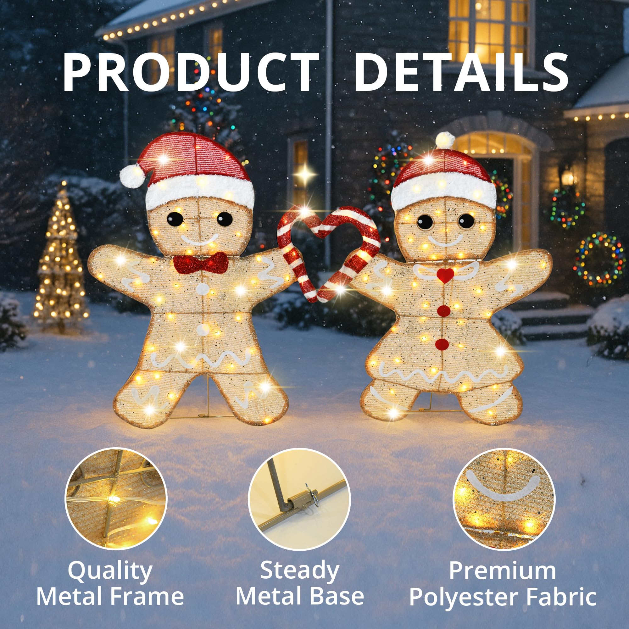 VELTENOVAIRE 32H Outdoor Gingerbread Lights, 2D Pre-lit Holiday Lawn Lights Christmas Decorations, 100 Warm White LEDs, Stake-Do