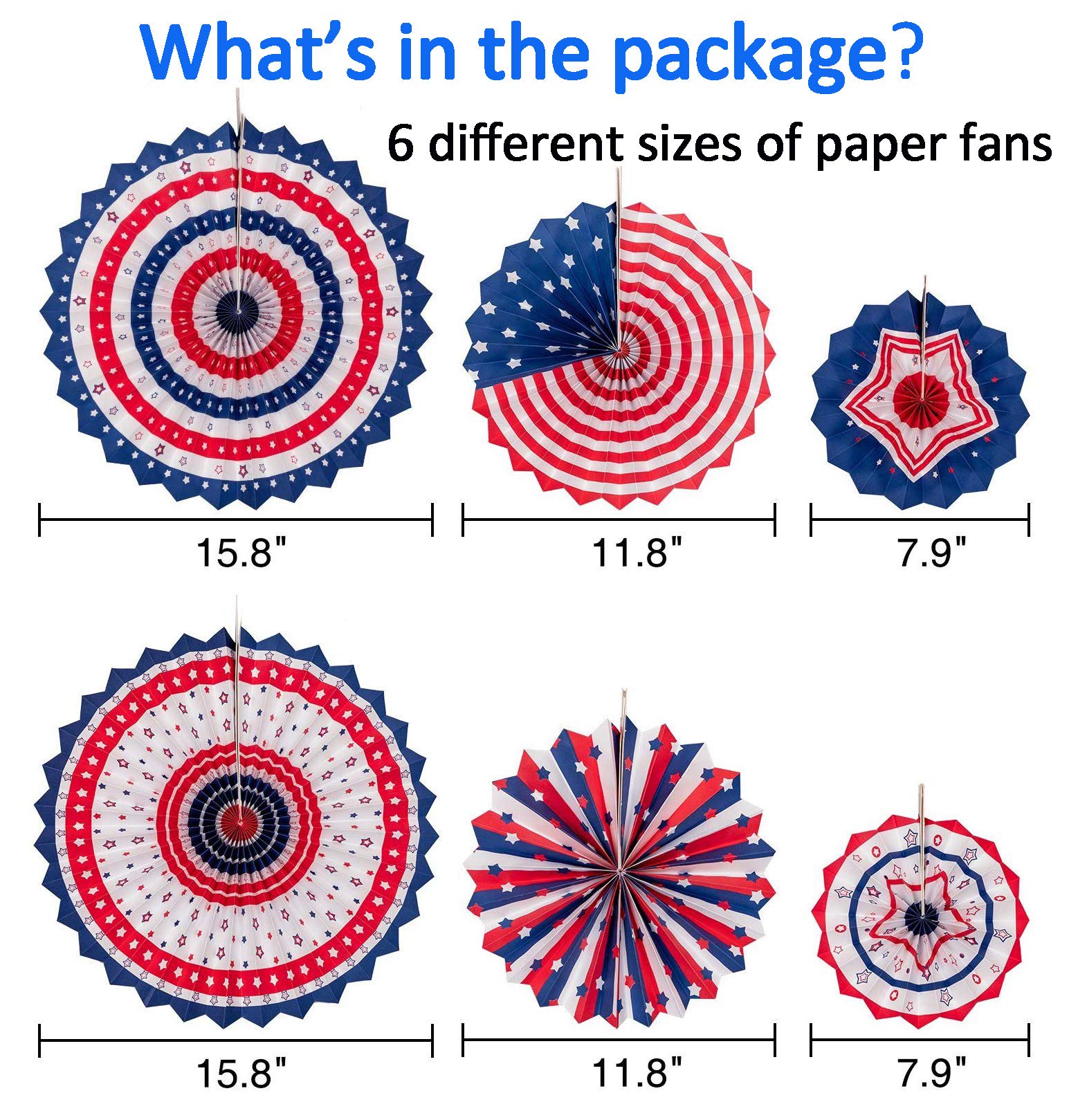 29PCS 4th/Fourth of July Patriotic Decorations Set - Red White Blue Paper Fans,USA Flag Pennant,Star Streamer,Pom Poms,Hanging S