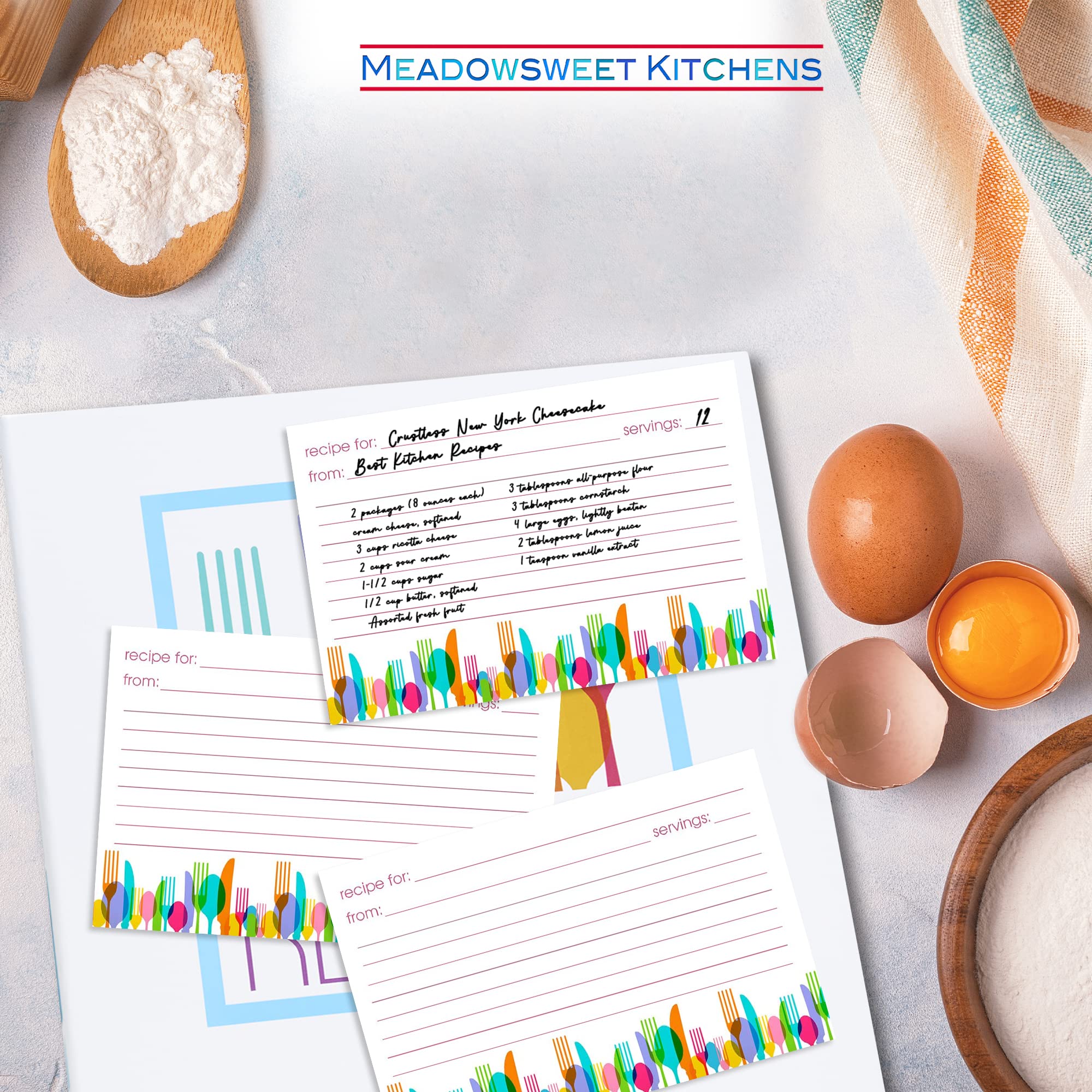 Meadowsweet Kitchens Recipe Card Set - 25 Recipe Cards 4 X 6 Inch, Perfect Size For A Recipe Card Box For Wedding, Bridal Shower