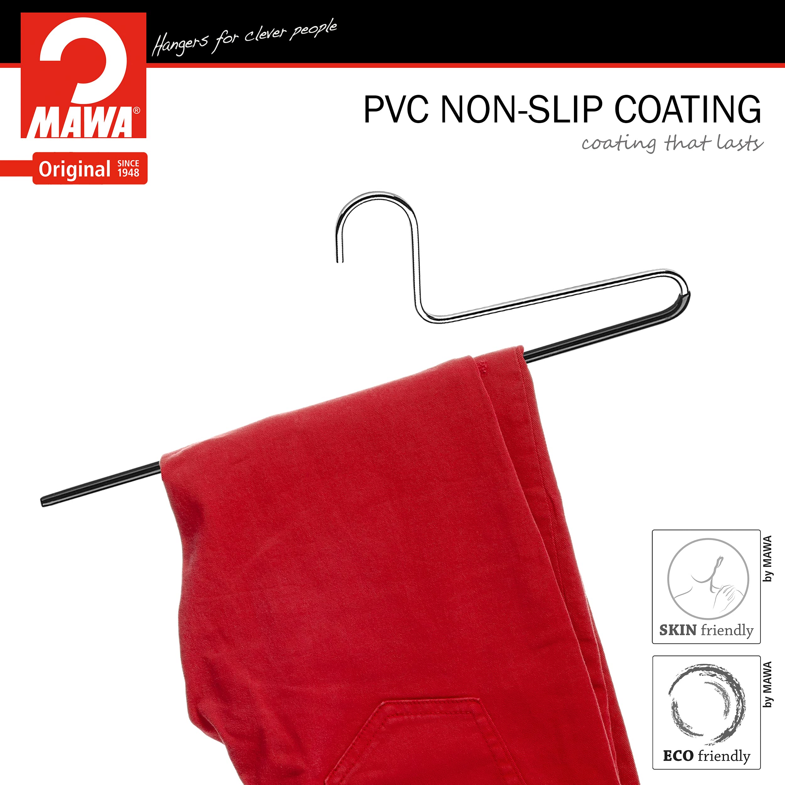 Mawa Trouser Series Open Ended Hanger For Pants - Nonslip, Space Saving, Single Rod Design, Black, Set Of 30