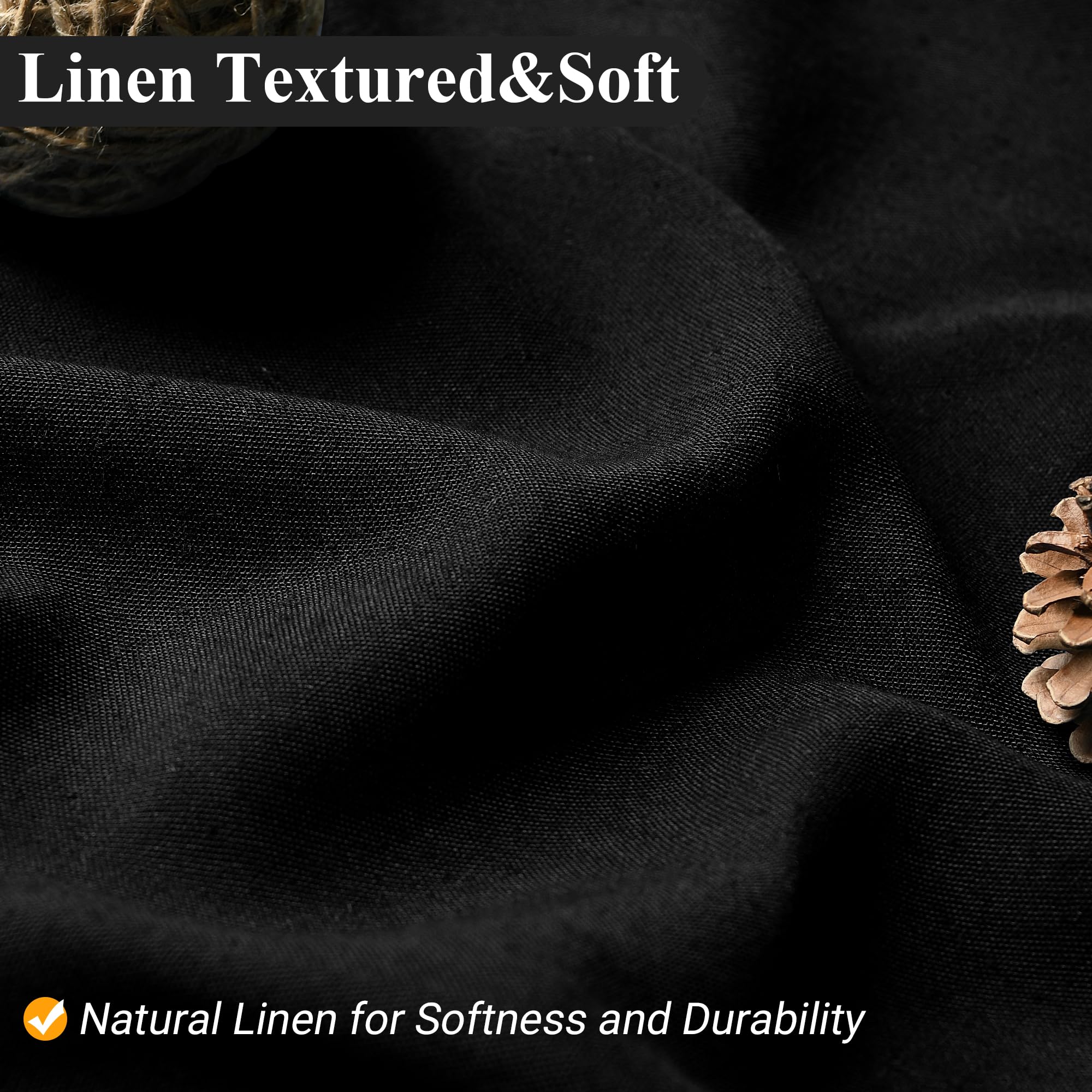 Naturoom Black Linen Shower Curtain Liner Neutral Weighted Cloth Fabric Textured Beige Farmhouse Rustic Burlap Country Style Sho