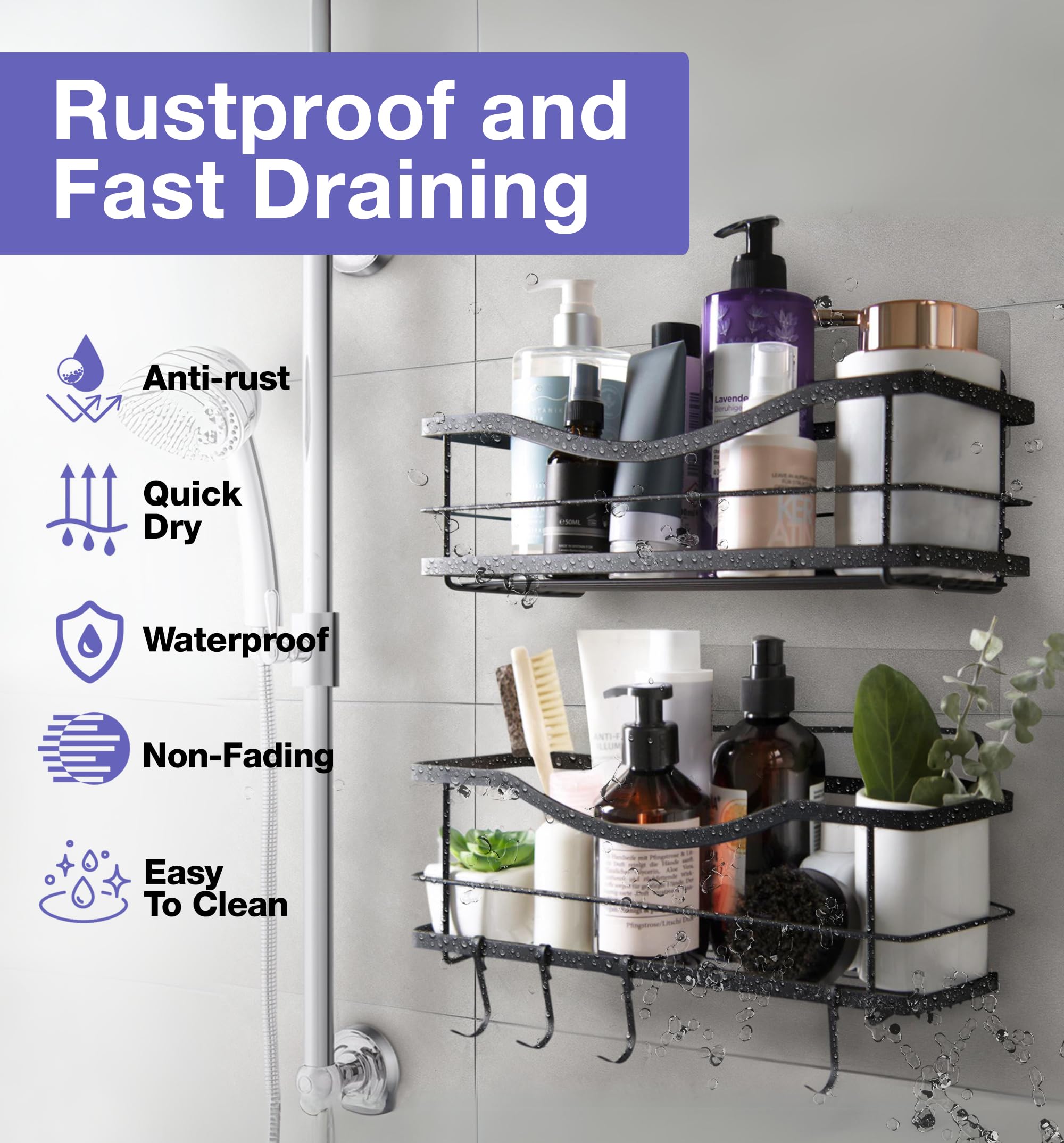 Kincmax Premium Shower Caddy, Self Adhesive Shower Organizer W/ 4 Hooks, No Drill Shower Shelves For Inside Shower, Rustproof St