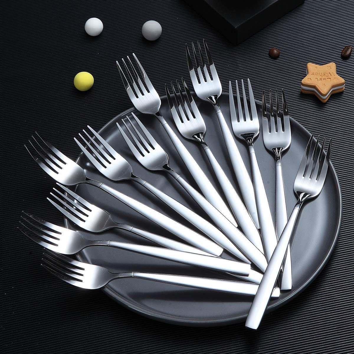 Berglander Dinner Forks Of 12, Stainless Steel Modern Fork Set, Forks And Spoons Silverware, Spoons And Forks Set