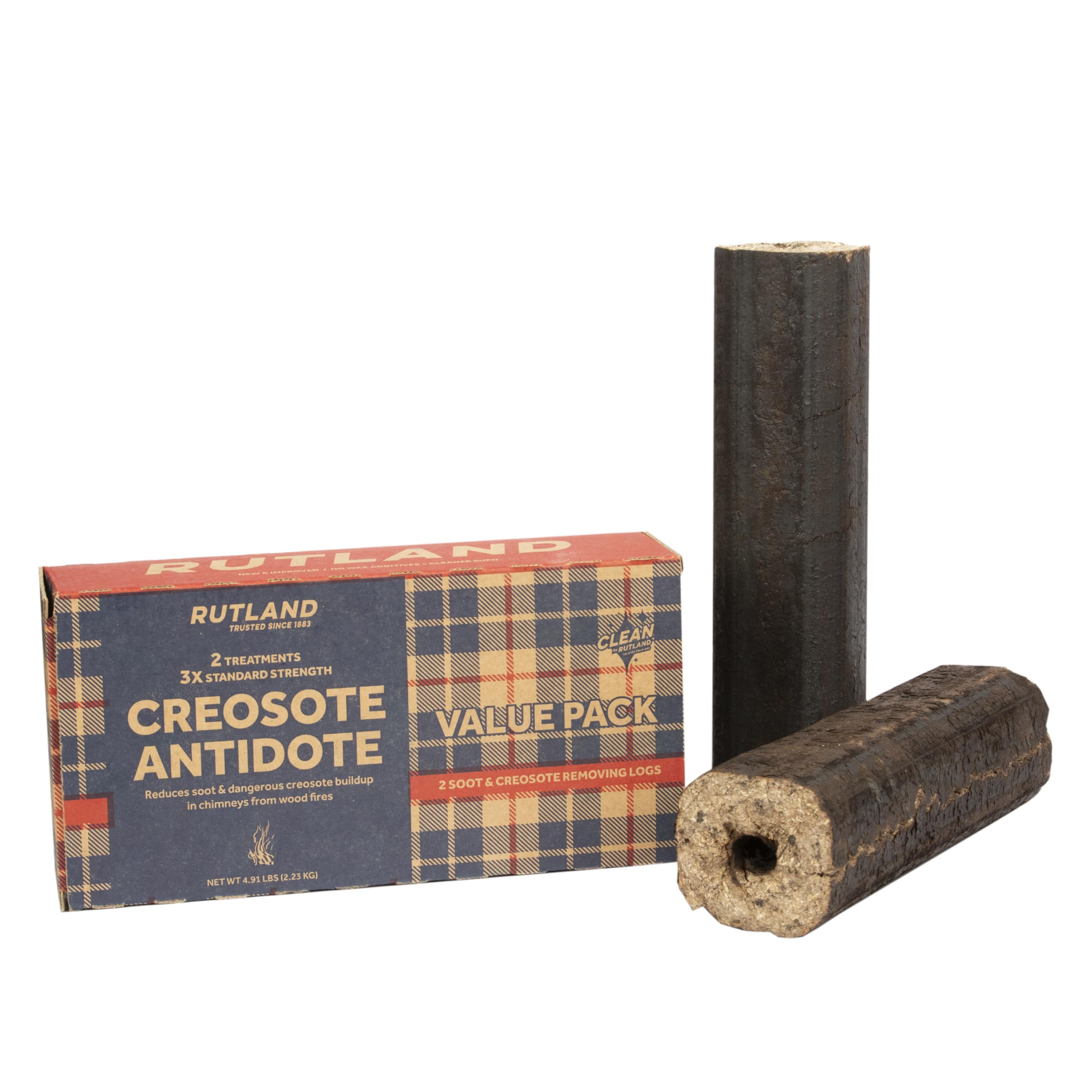 Rutland Creosote Antidote  Chimney Cleaning Fire Logs  2-Pack Creosote Sweeping Firelogs  2.45 lbs Each Treatment