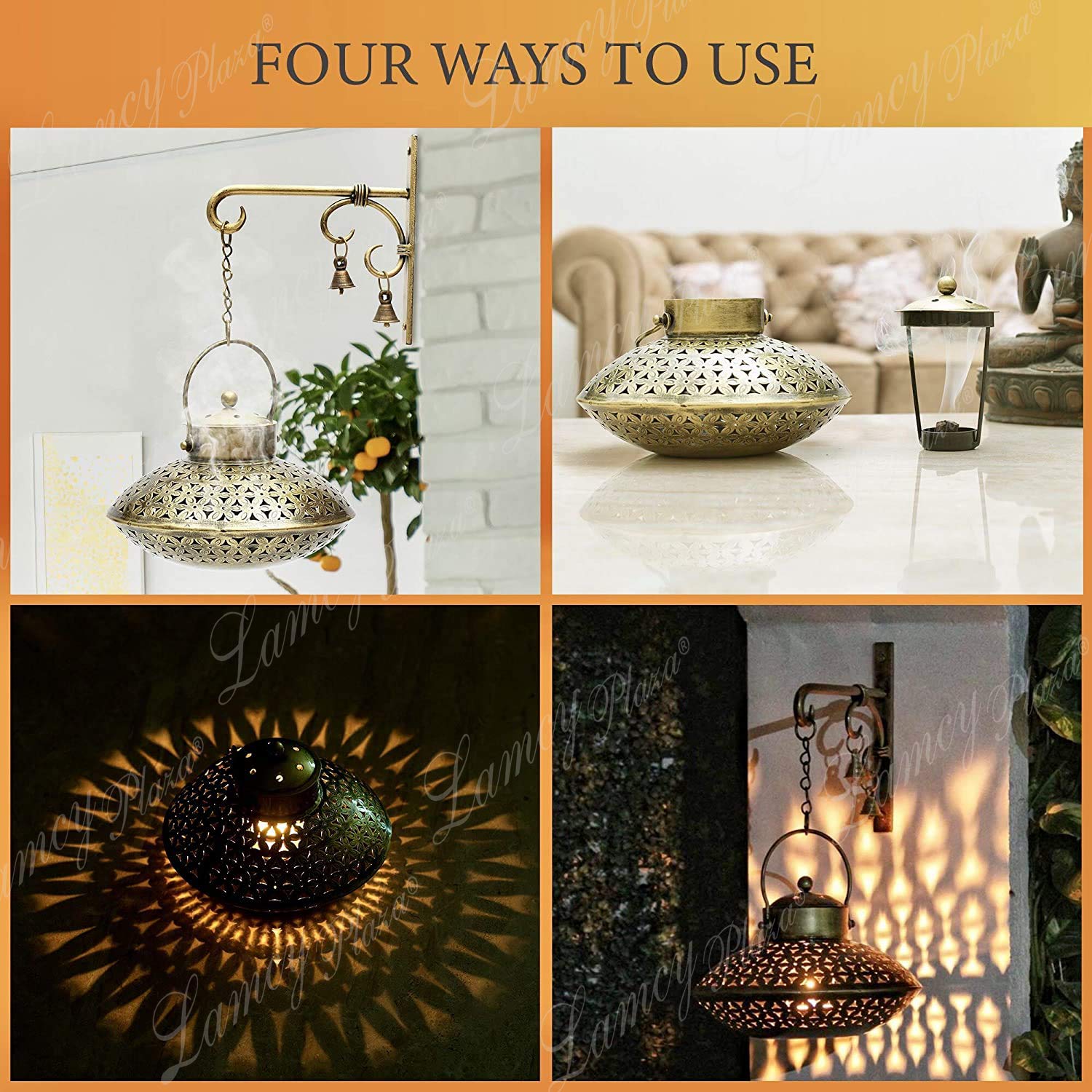 Lamcy Plaza Antique Golden Finish Degchi Style Brass Dhoop Dani Pot And Tealight Holder For Home Decor | Pooja Room | Living Roo