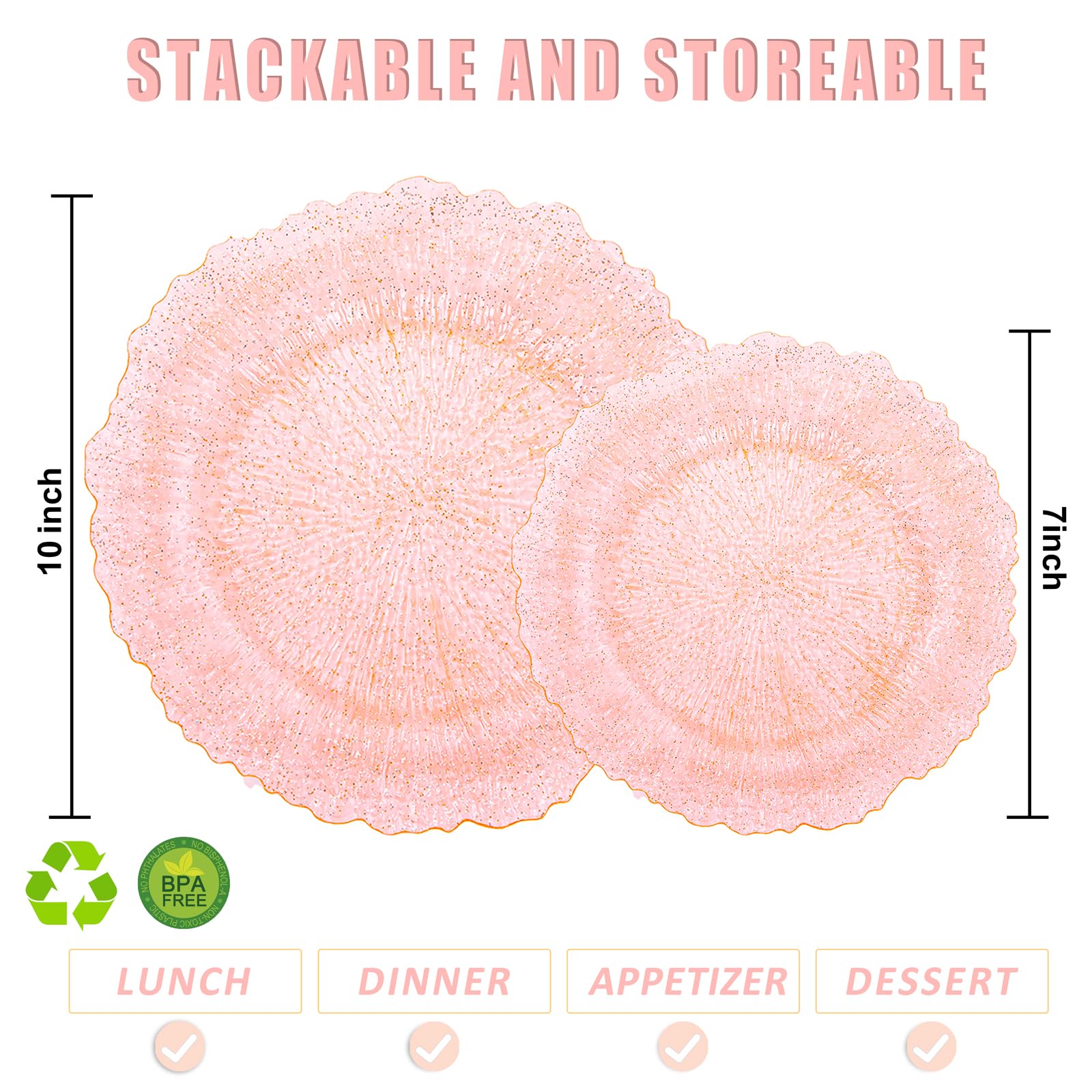 U-Qe 60Pcs Pink Plates For Party - Pink Valentines Plates Disposable Heavy Duty - Clear Pink Plastic Plates For Valentine'S Day