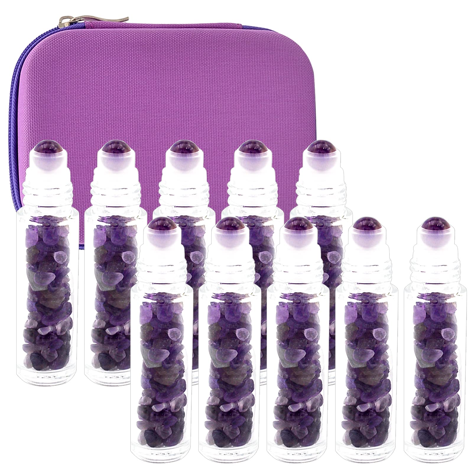 Essential Oil Roller Bottle EVA Carrying Travel Case and 10pcs Essential Oil Gemstone Roller Ball Bottles Frosted Glass Inside 1