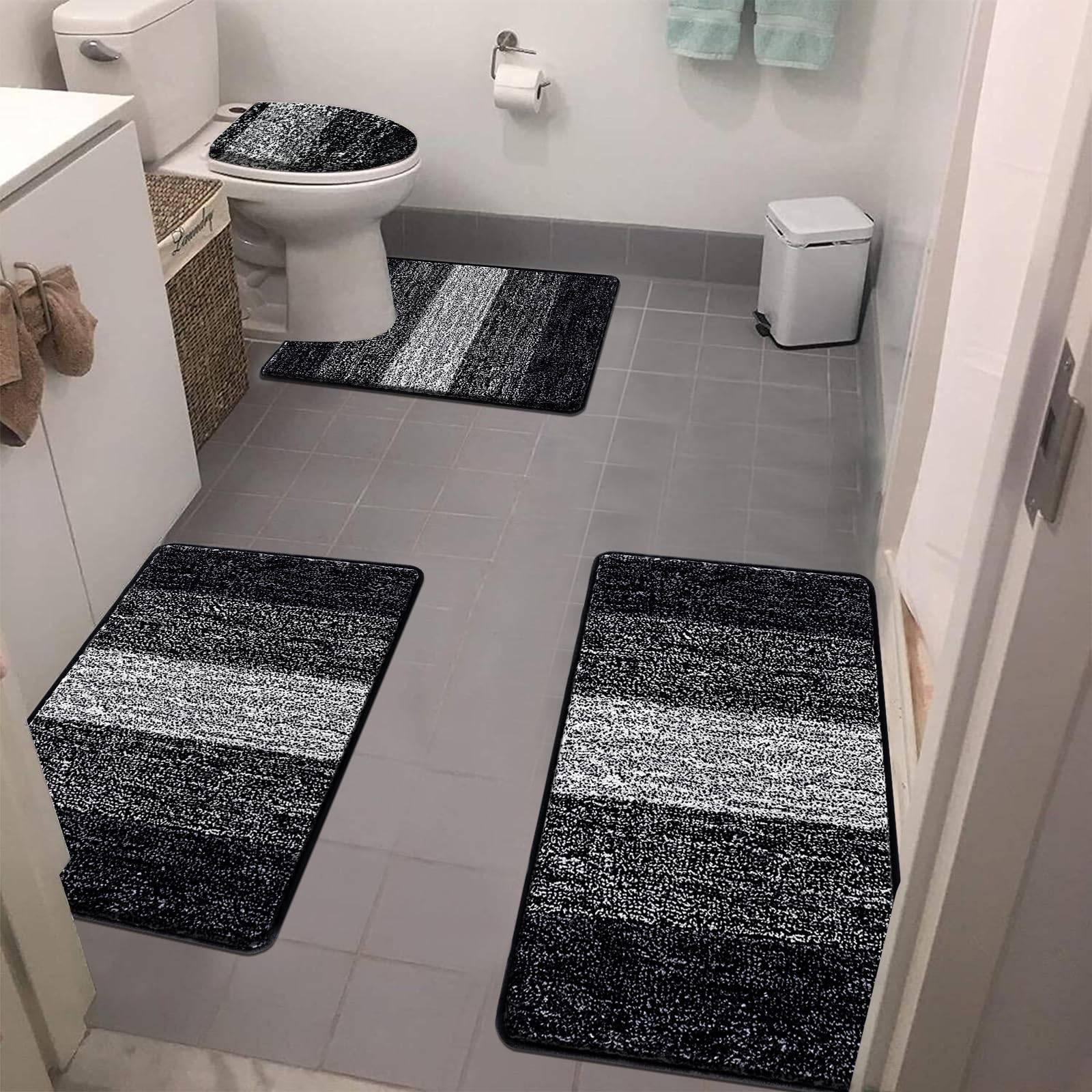 Bsmathom Bathroom Rugs Sets 4 Piece With Toilet Cover, Soft Absorbent Bath Mats Non-Slip For Bathroom, Machine Washable Bathroom