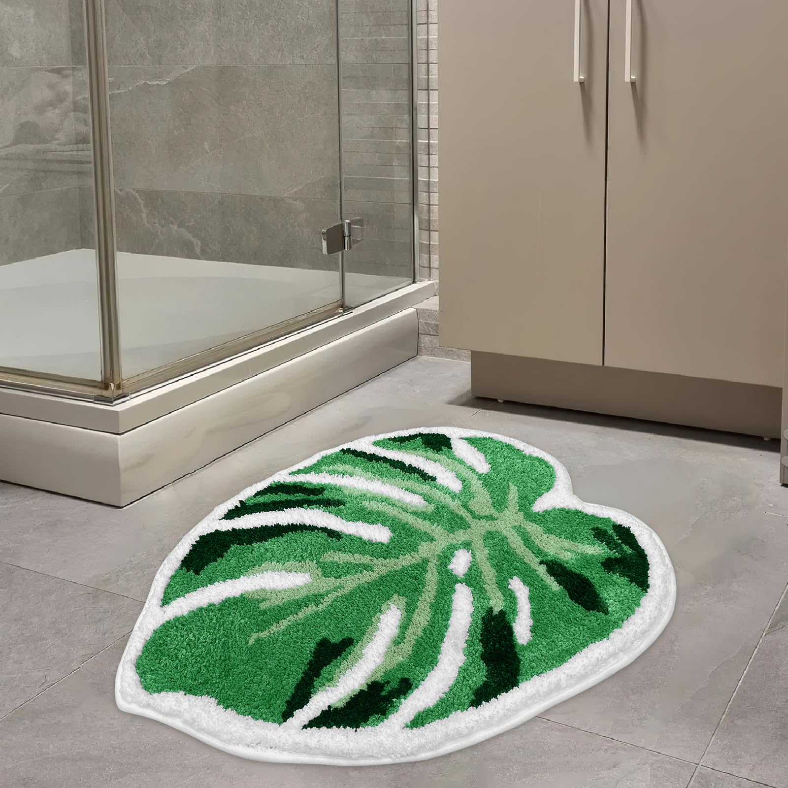 Sisher Leaf Rug Cute Monstera Rug Non Slip Bath Mat Absorbent Monstera Bath Mat Fun Kitchen Or Bathtub Rugs Green Bath Mat(21''X