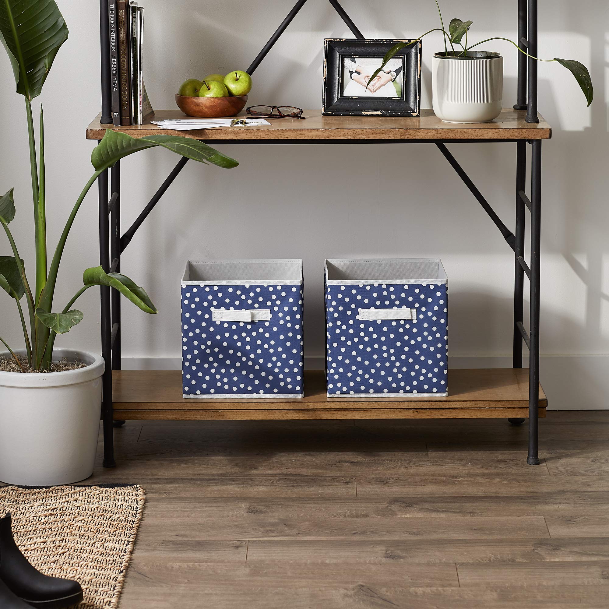 DII Non Woven Storage Collection Polka Dot Collapsible Bin  French Blue & White  Small Set  11x11x11 Cube  2 Piece