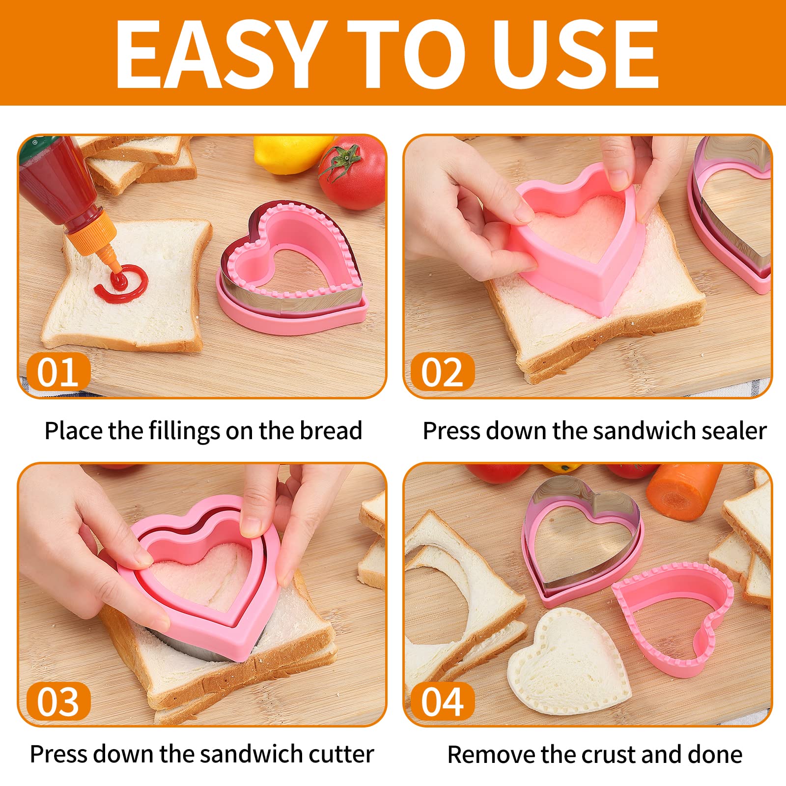 Bakingworld Sandwich Cutter And Sealer Set,14 Pcs Uncrustables Maker Bread Cutters Diy Cookie Cutters Fruit Vegetable Cutter Sha