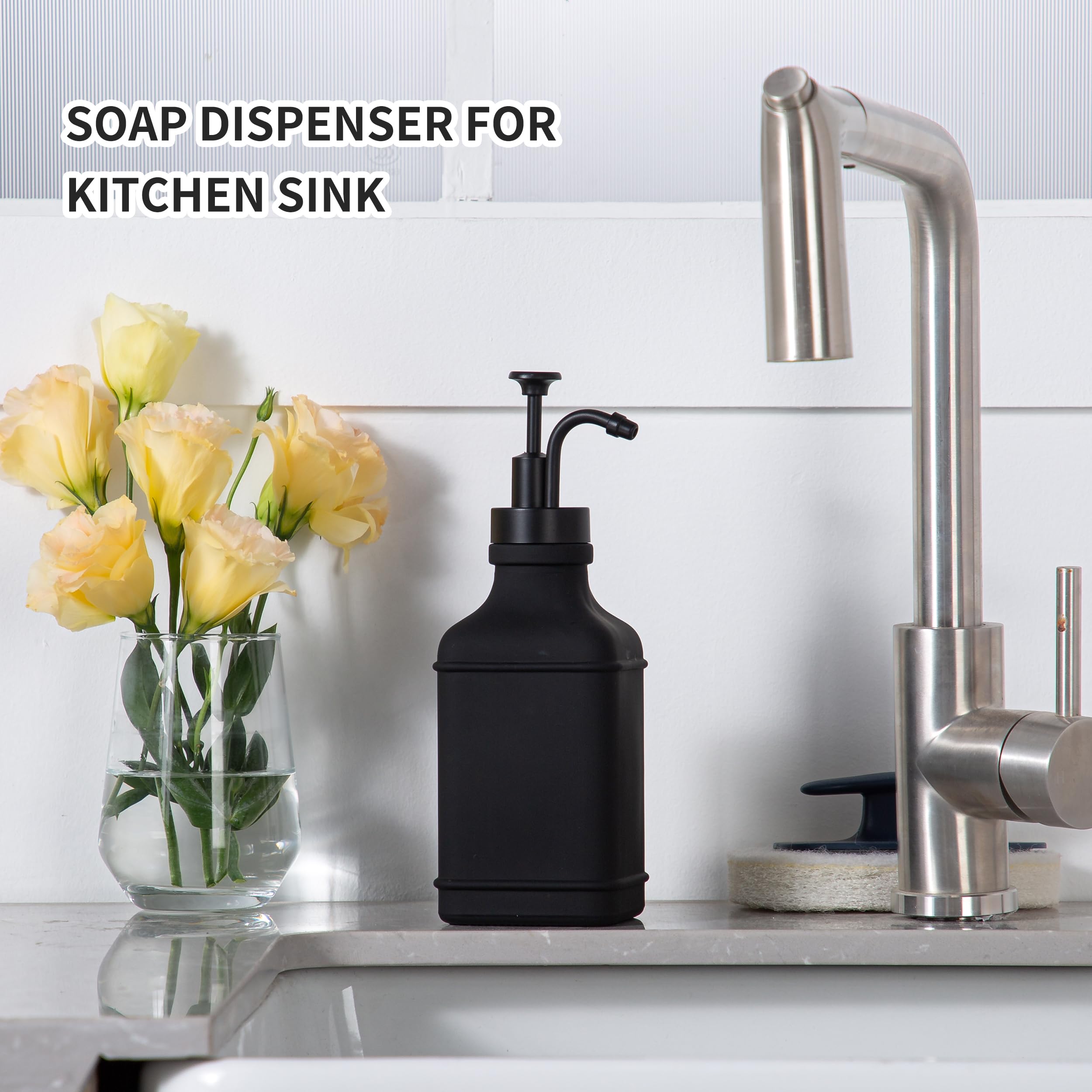 Enra Glass Soap Dispenser,17Oz Black Bathroom Soap Dispenser,Hand Liquid Soap Dispensers With Stainless Steel Pump,Refillable Di