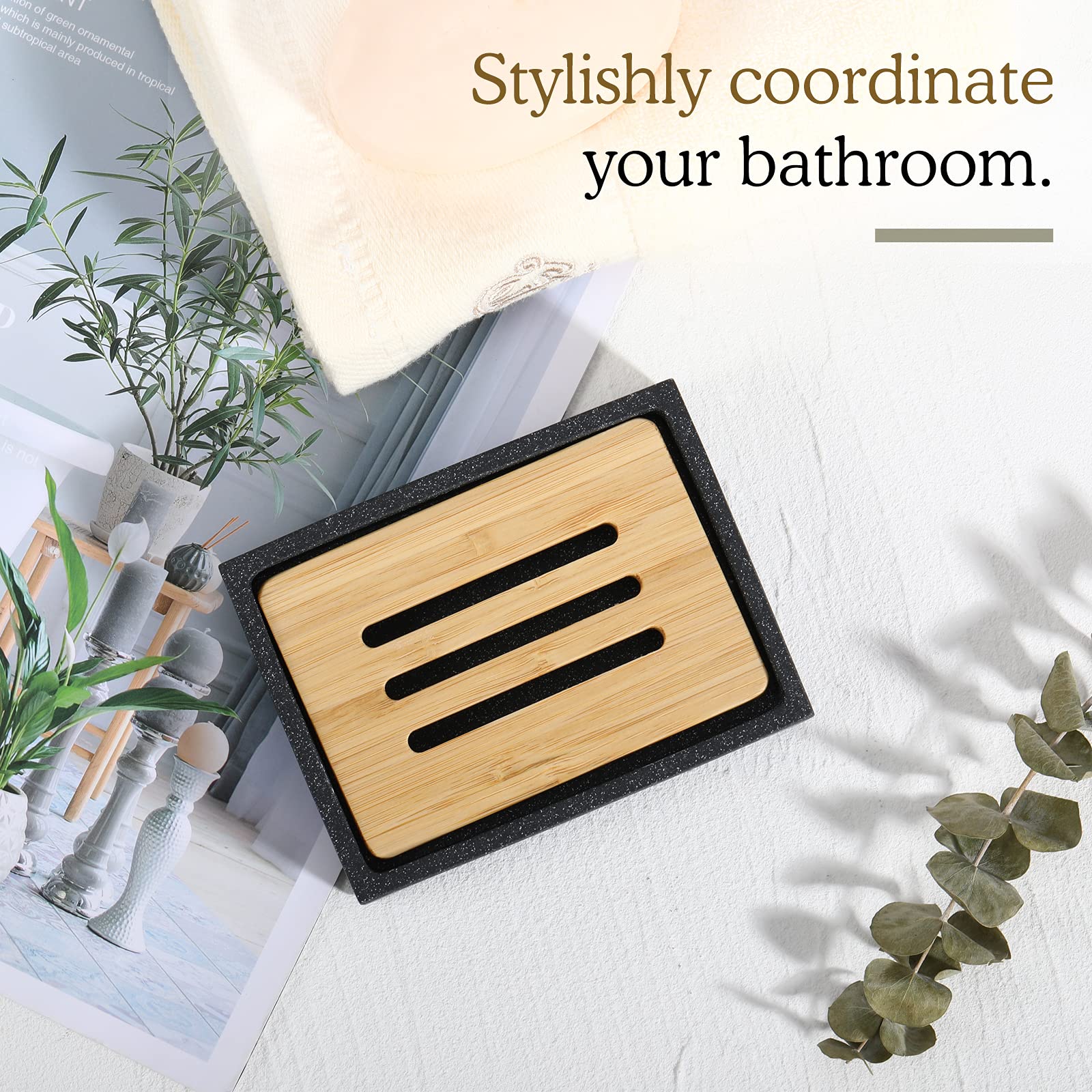 Luxspire Soap Dish Tray  Resin Soap Dish  Bamboo Soap Bar Holder Box for Shower Kitchen Sink  Double Layer Draining Soap Container Box Shower Soap Holder  Wood Soap Case  Gravel Black