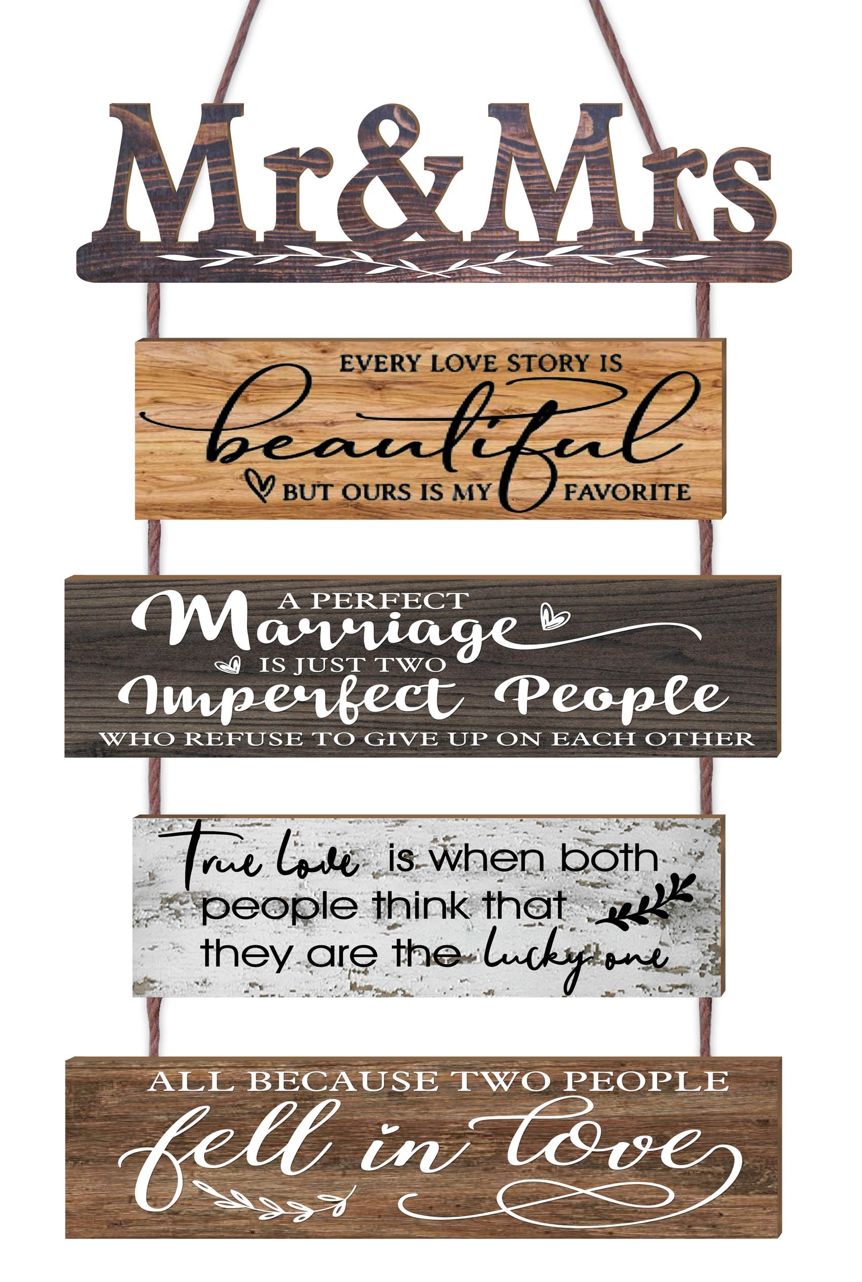 Mr & Mrs Rustic Wall Collage Sign with 5pcs Panels Strung Together - Marriage Wedding Engaged Anniversary Shower Farmhouse Distr