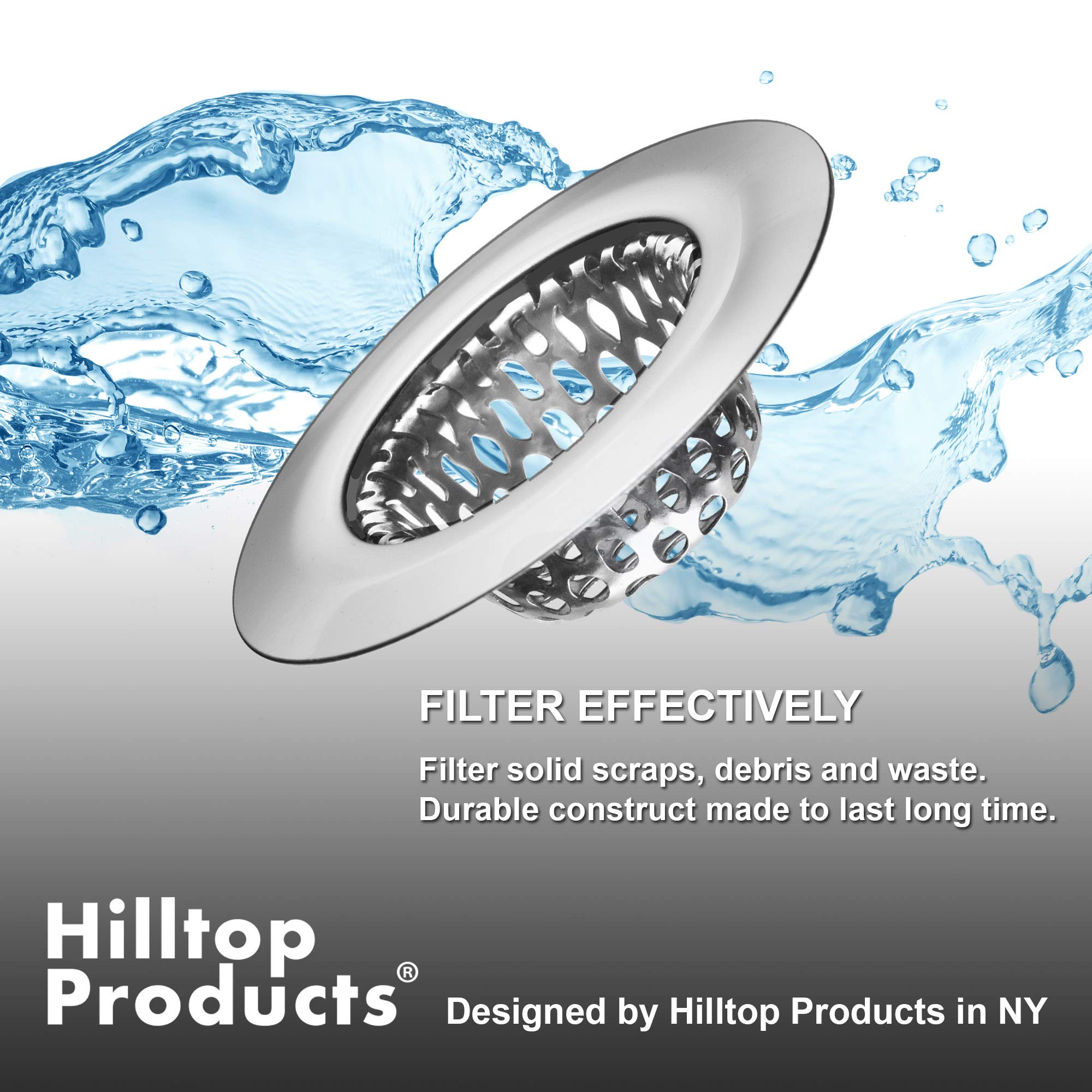 2 Pack - 2.125'' Top / 1'' Basket- Sink Strainer Bathroom Sink  Utility  Slop  Laundry  RV and Lavatory Sink Drain Strainer Hair Catcher. 1/8'' Holes. Stainless Steel