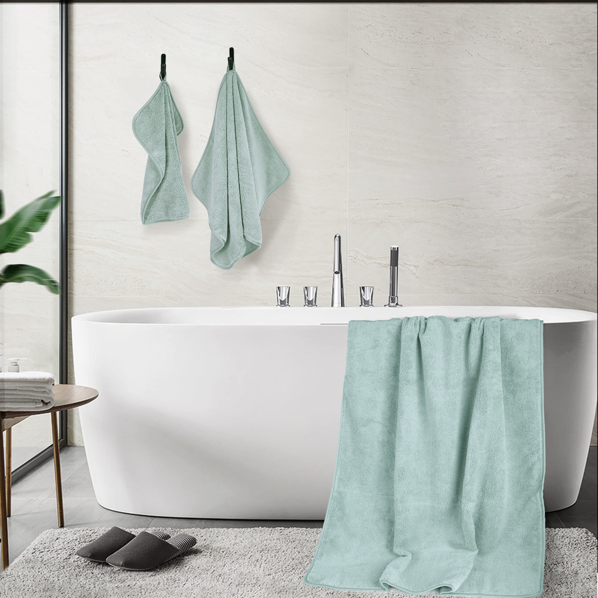 Polyte Oversize, 60 X 30 In., Quick Dry Lint Free Microfiber Bath Towel Set, 6 Piece (Green)