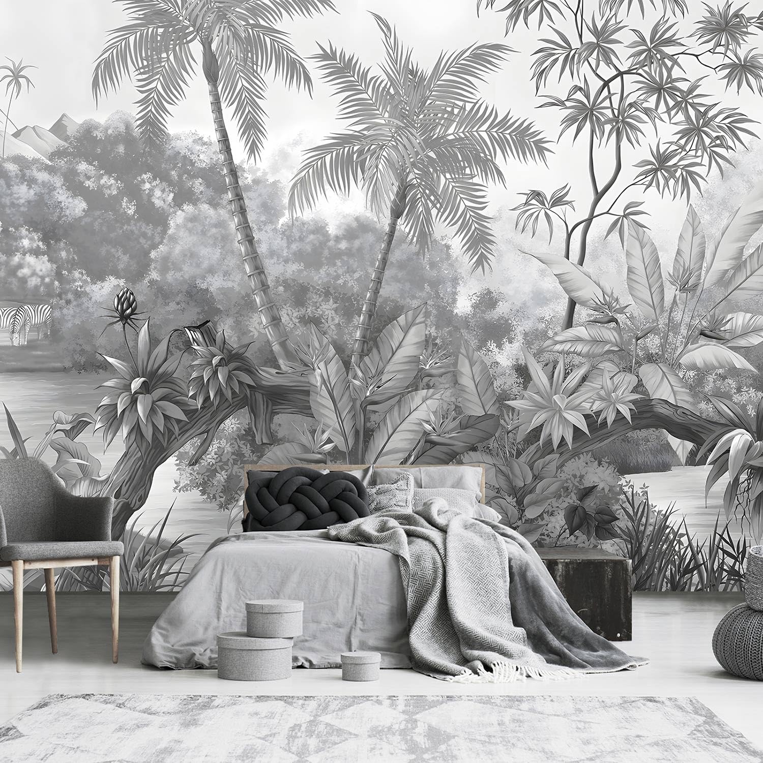 Yqwdmx -Grey Rainforest Leaves Fabric Wallpaper Bedroom Xt11 L 180'' X 115''