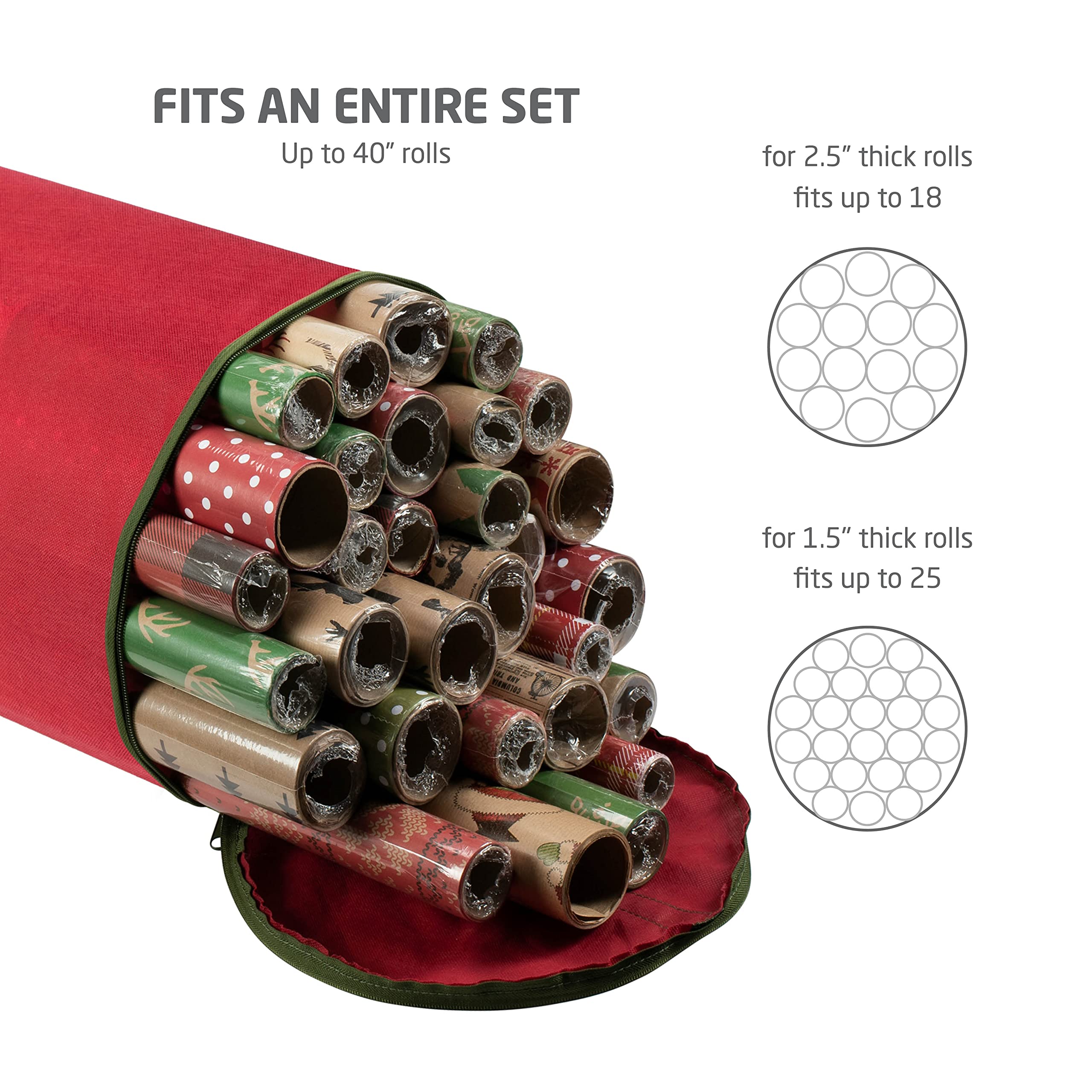 ZOBER Round Christmas Gift Wrapping Paper Organizer Storage - 40 Inch Gift Wrap Storage Containers - Wrapping Paper Holder, Wate