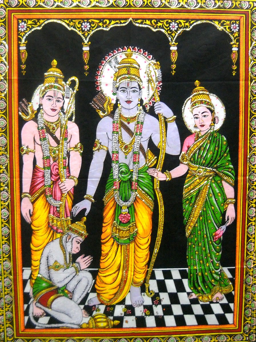 Ram Darbar Hindu God Batik Cotton Wall Painting 40 X 30