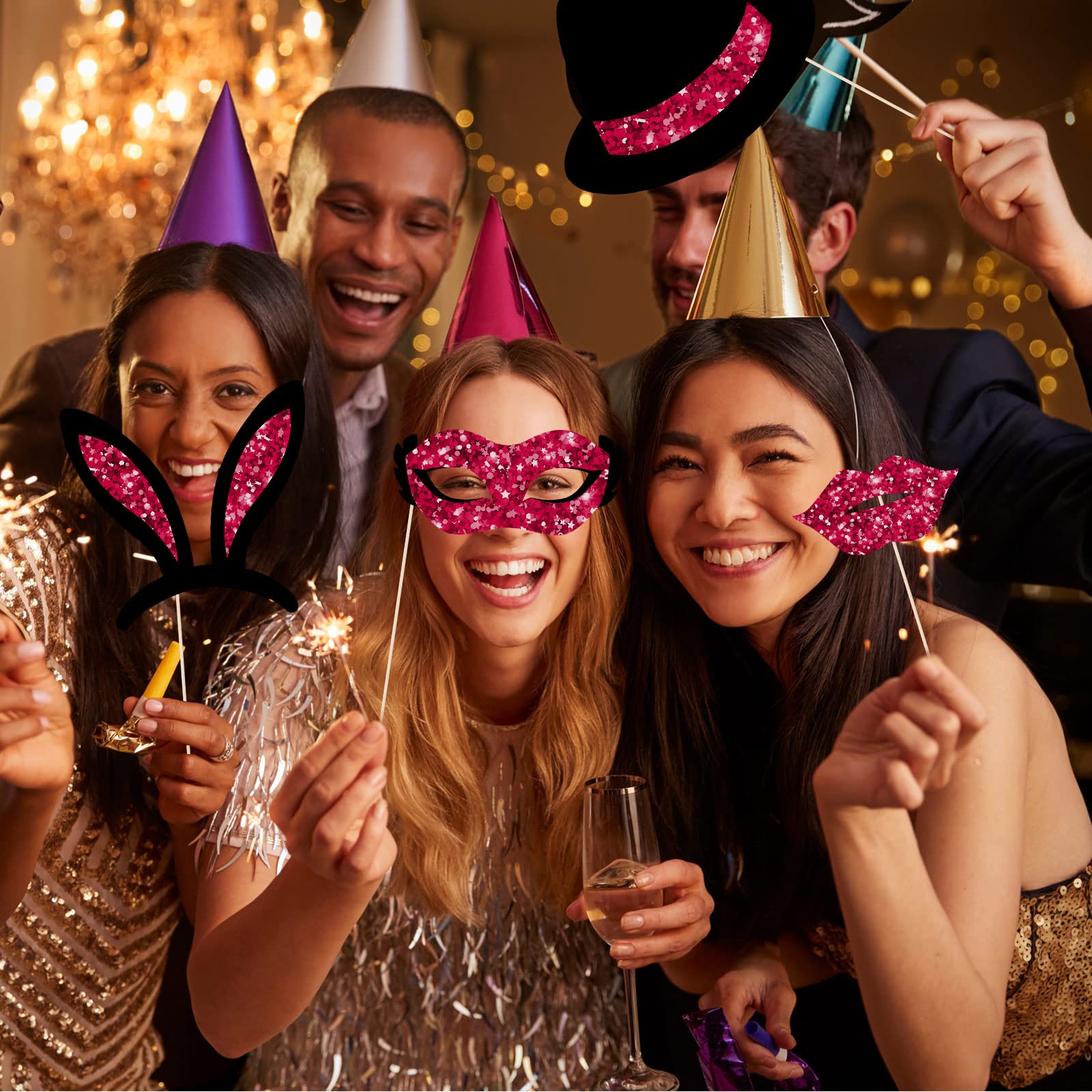 24 Pieces Funny Photo Booth Props For Birthday Weddings Party Supplies Prom Disco Mardi Gras Party Supplies Mix Of Hats, Lipstic