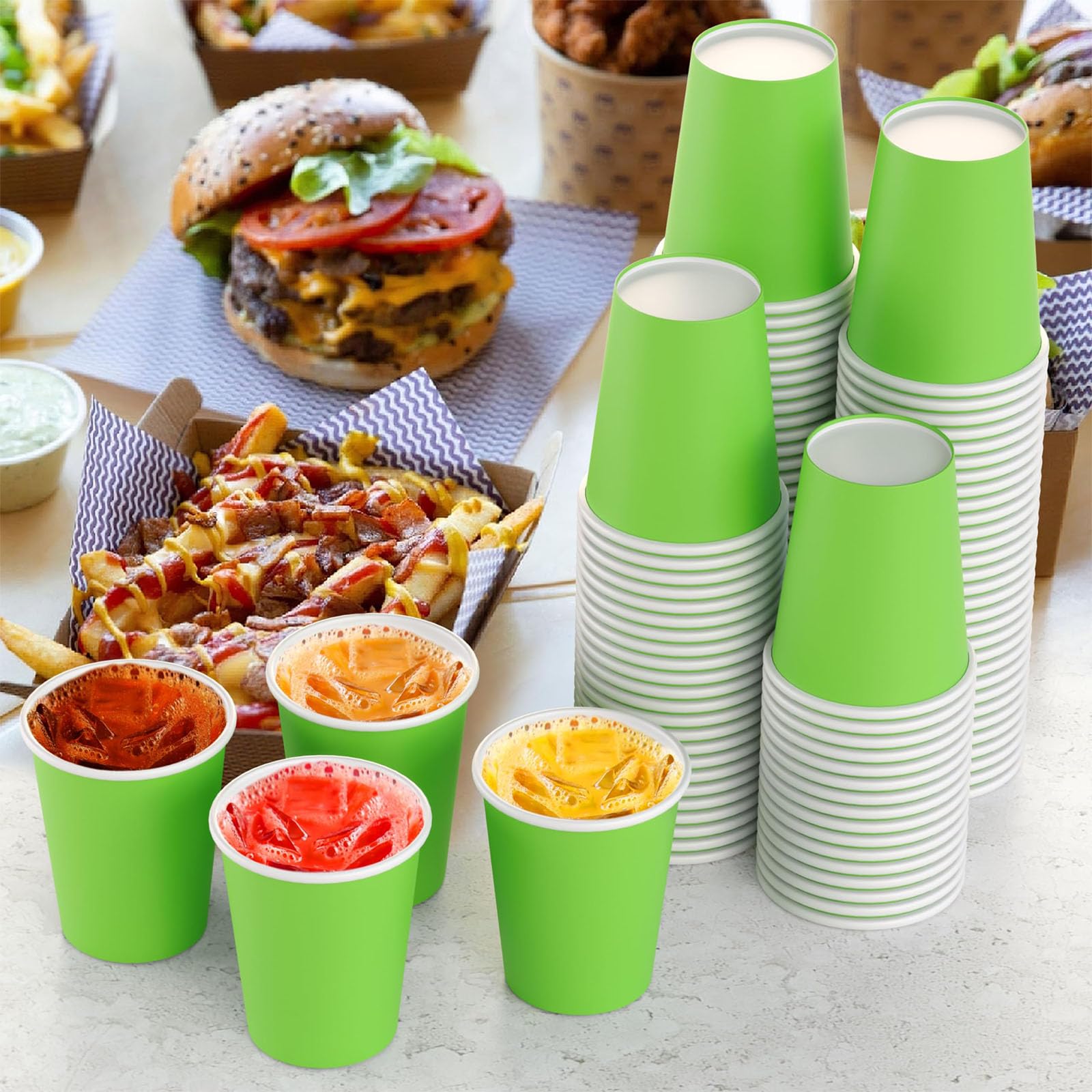 Lime Green Solid Paper Cups - 9 Oz (Pack Of 14) - Elegant & Eco-Friendly Party Drinkware - Perfect For Birthdays, Showers, & Spe