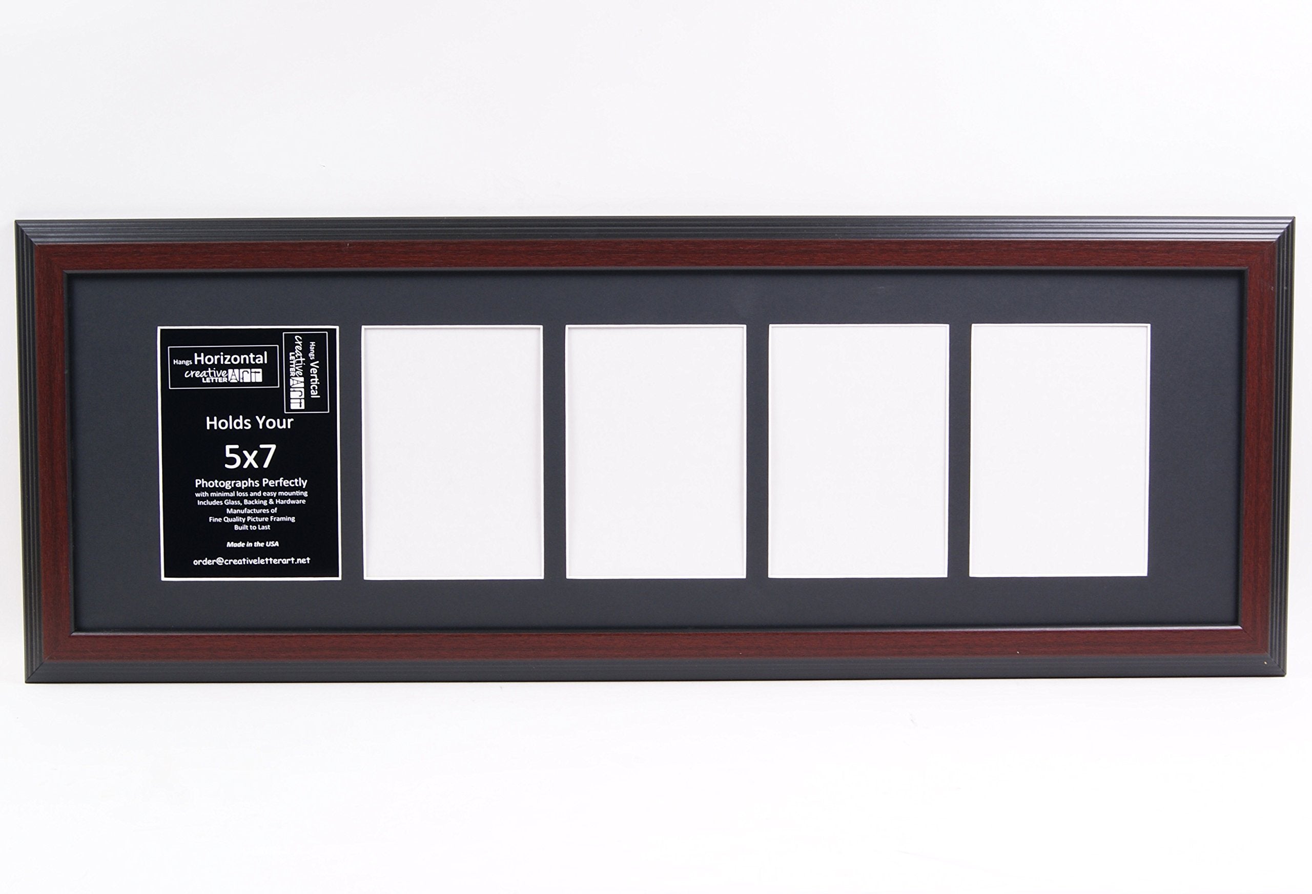 Creative Letter Art 5 Opening Mahogany Picture Frame with Glass to hold 5 by 7 inch Photographs including 10x32-inch Black Mat C