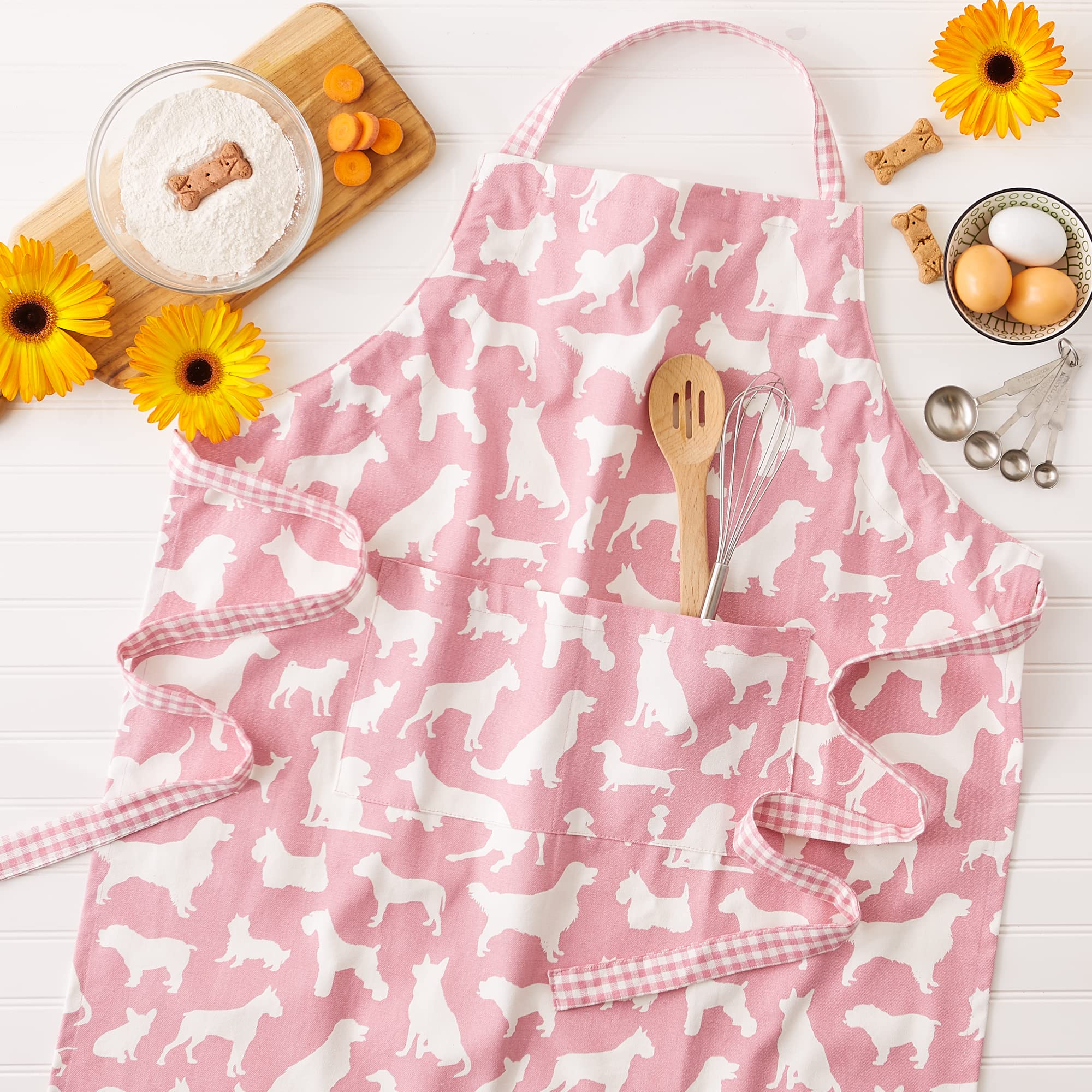 Dii Everyday Pets Kitchen Collection Chef Apron, Large Pockets & Adjustable, 35X28, Rose Dog Print
