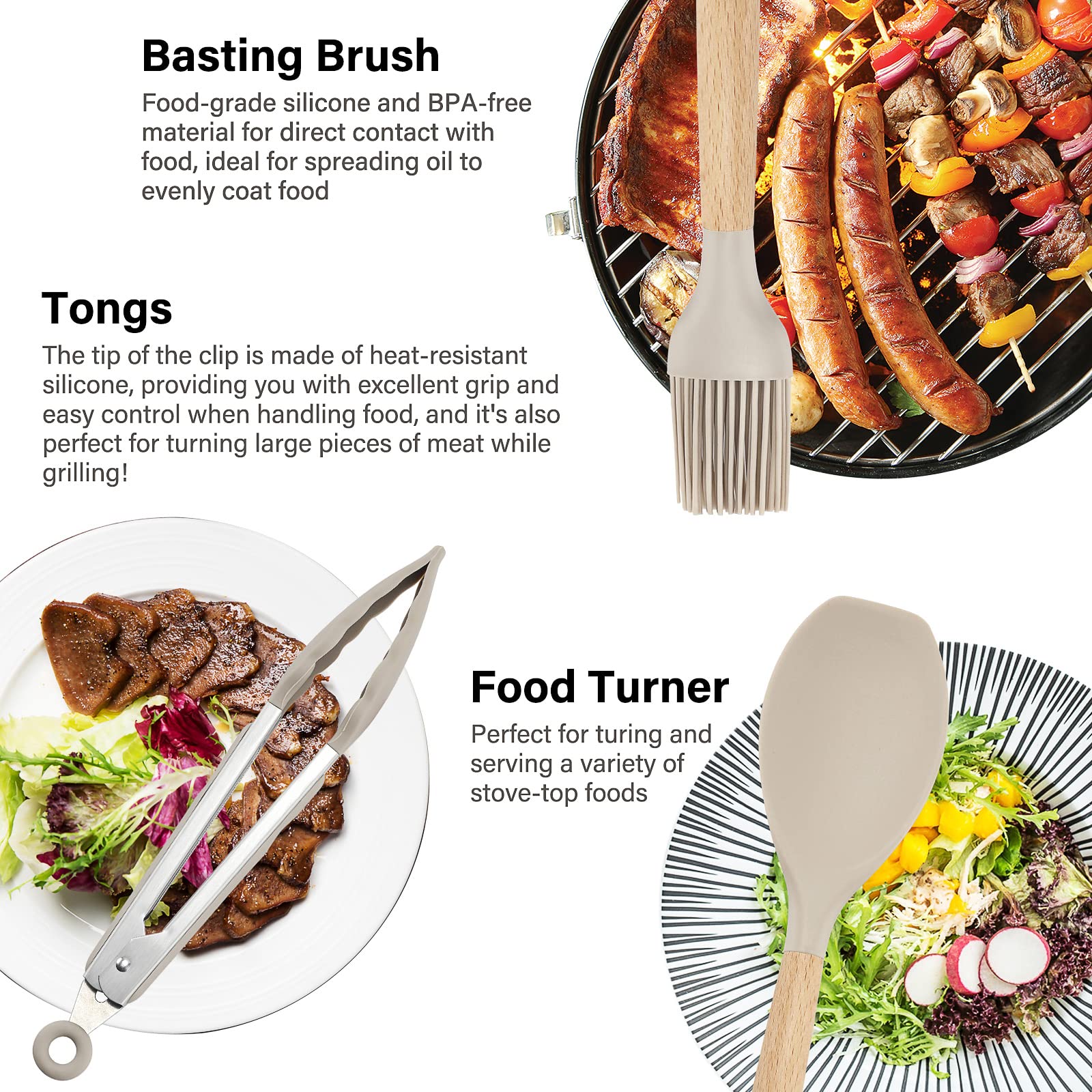 Kitchen Utensils Set Qmvess 35 Pcs Non-Stick Silicone Cooking Utensils Set With Holder Sturdy Insulation Wooden Handle Heat Resi