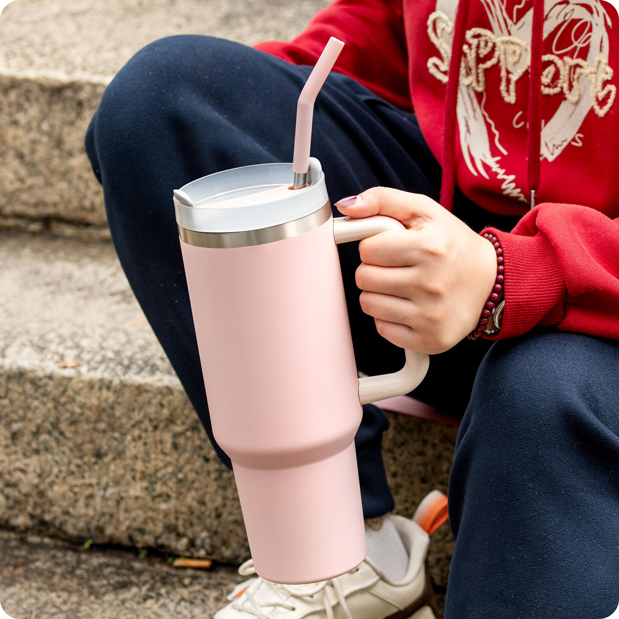 Snowfall Metal Straw Reusable For Stanley 30 Oz, 2 Pcs Reusable Long Stainless Steel Drinking Straws With Silicone Tip, 1 Straw