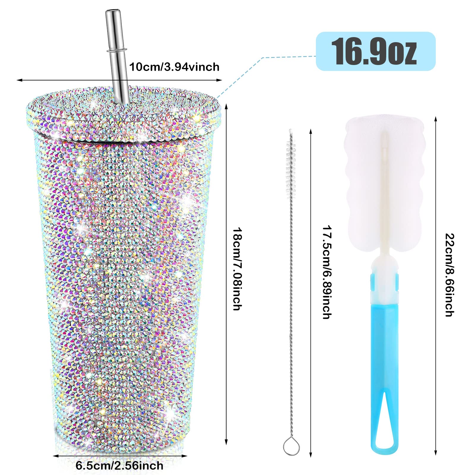 Studded Bling Diamond Tumbler Glitter Water Bottle With Lid Stainless Steel Vacuum Thermal Straw Tumbler Rhinestone Tumbler With