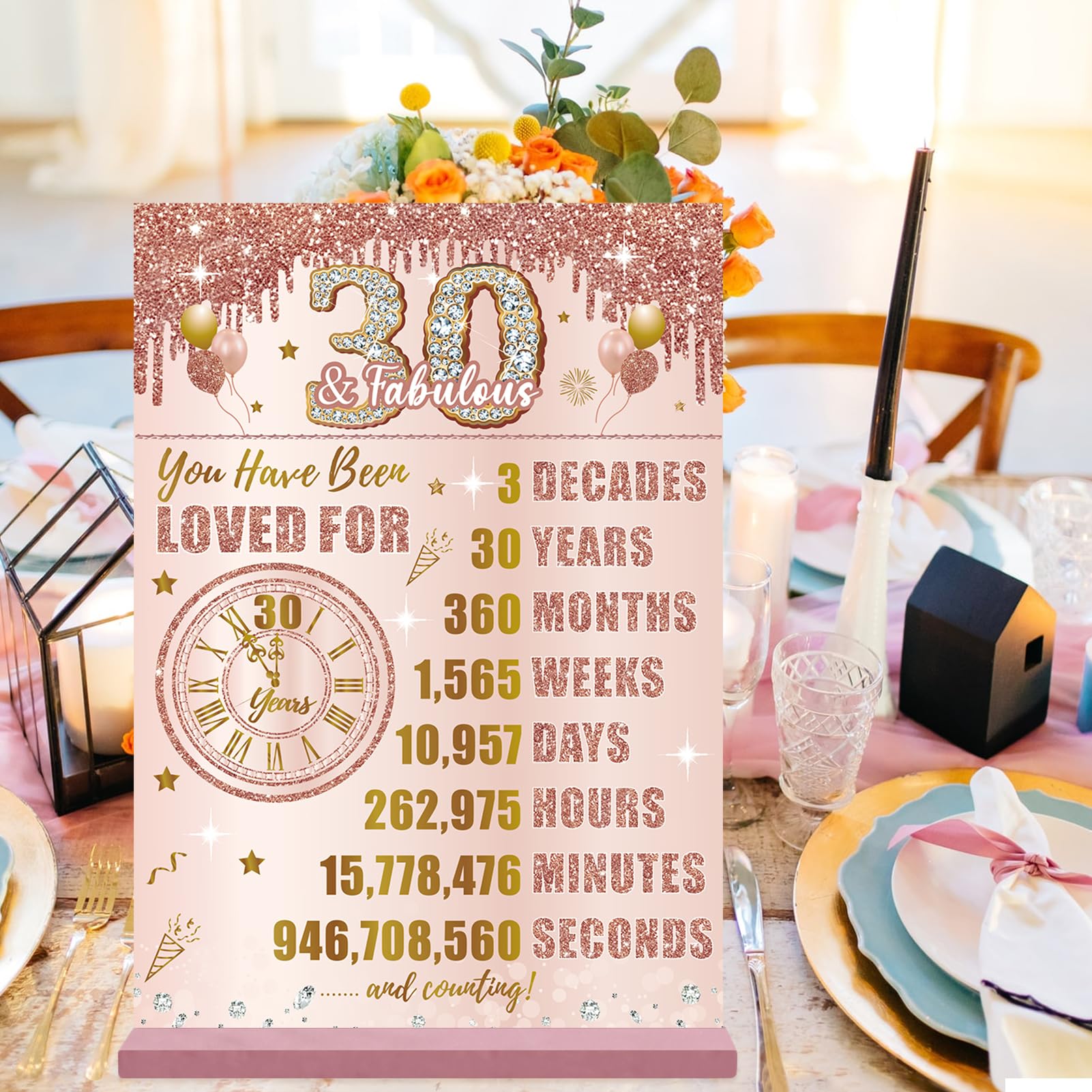 Bumqviy Happy 30Th Birthday Decorations Back In 1994 Table Sign For Women, Pink Rose Gold 30 & Fabulous Birthday Two-Sided Woode
