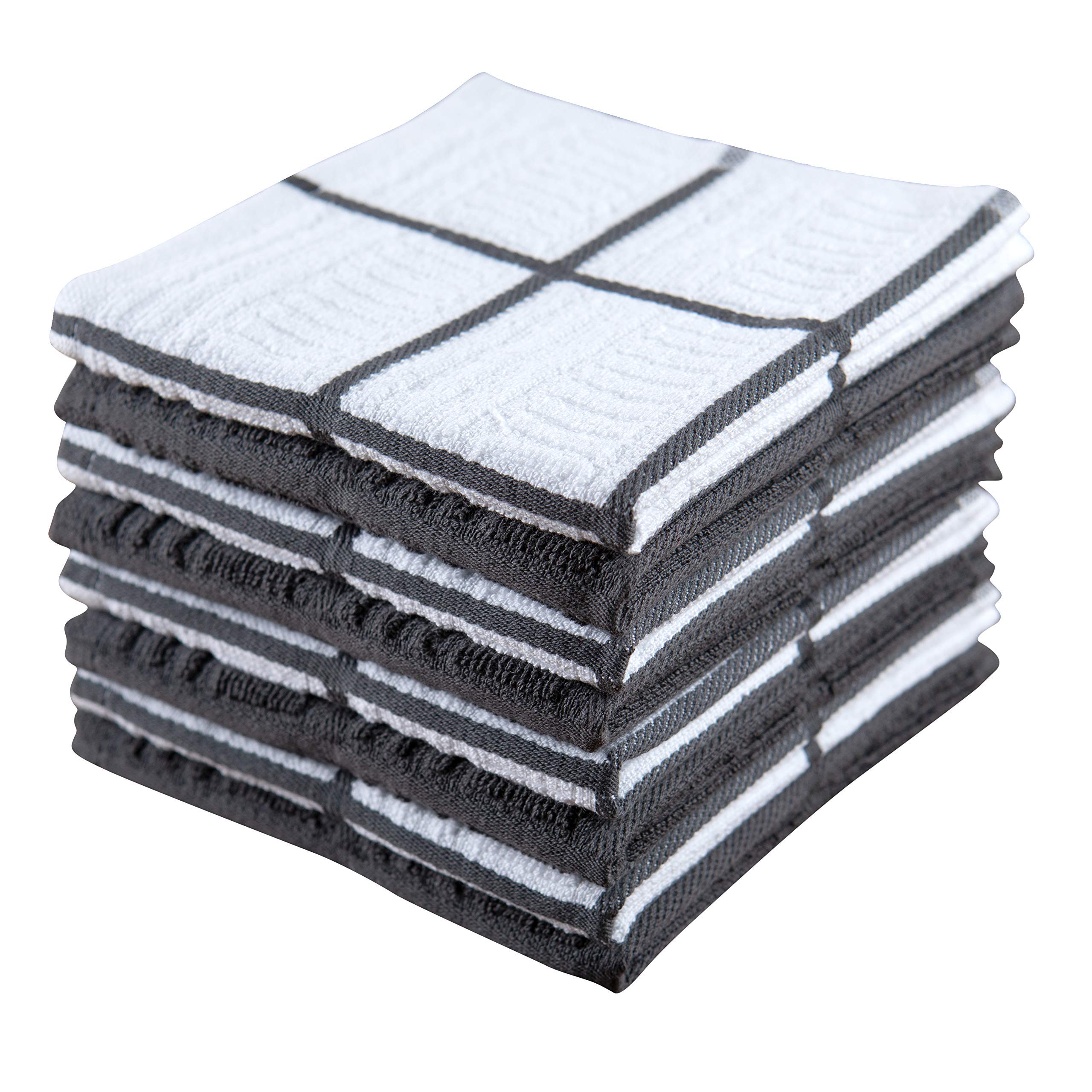 Sticky Toffee Cotton Kitchen Towels Dishcloths Set Of 8, Gray And White Dish Cloth Towels, Tea Towels, Reusable And Absorbent Cl
