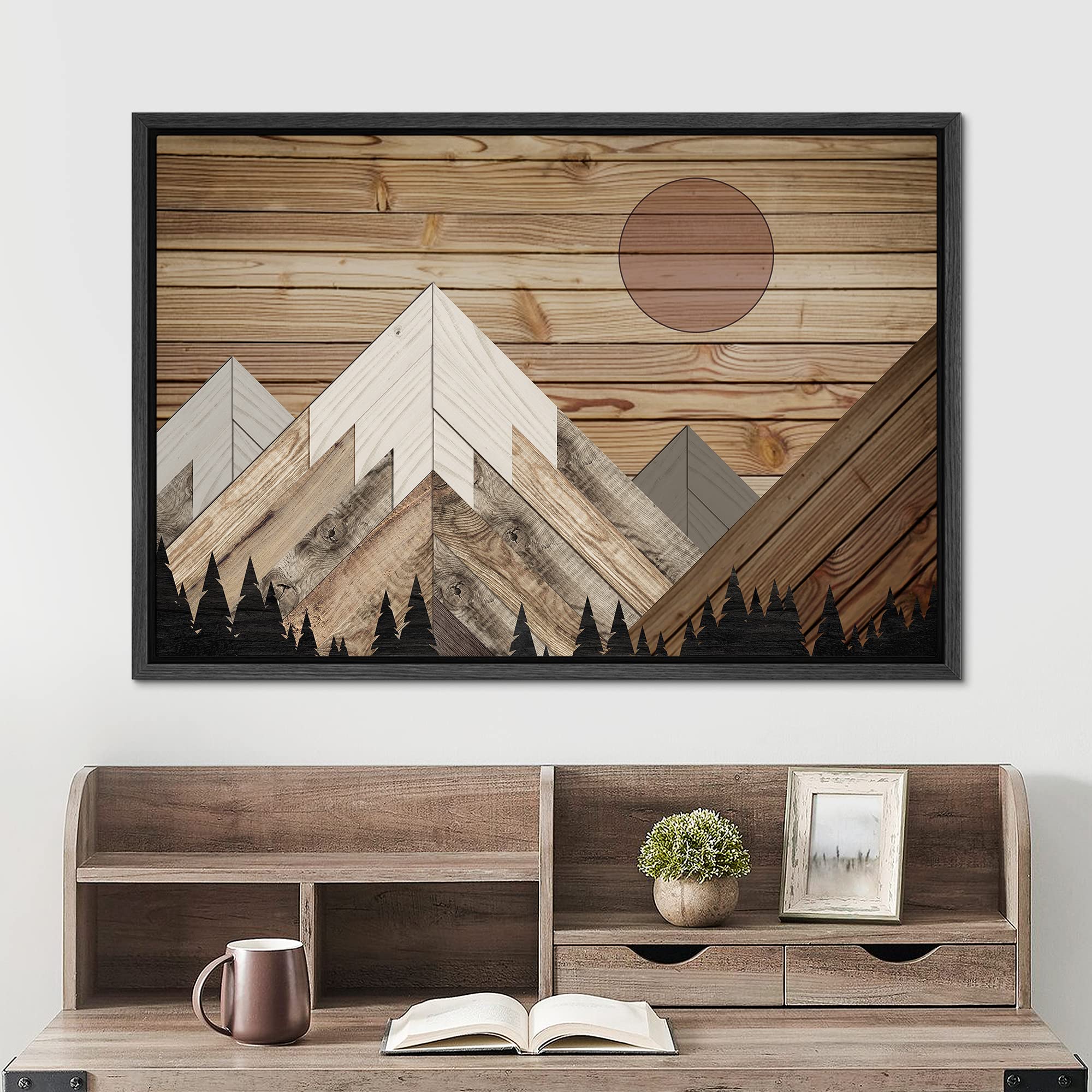 Signwin Framed Canvas Print Wall Art Western Decor Sun Shines Over Snowy Mountain Forest Nature Wilderness Wood Panels Modern Ar