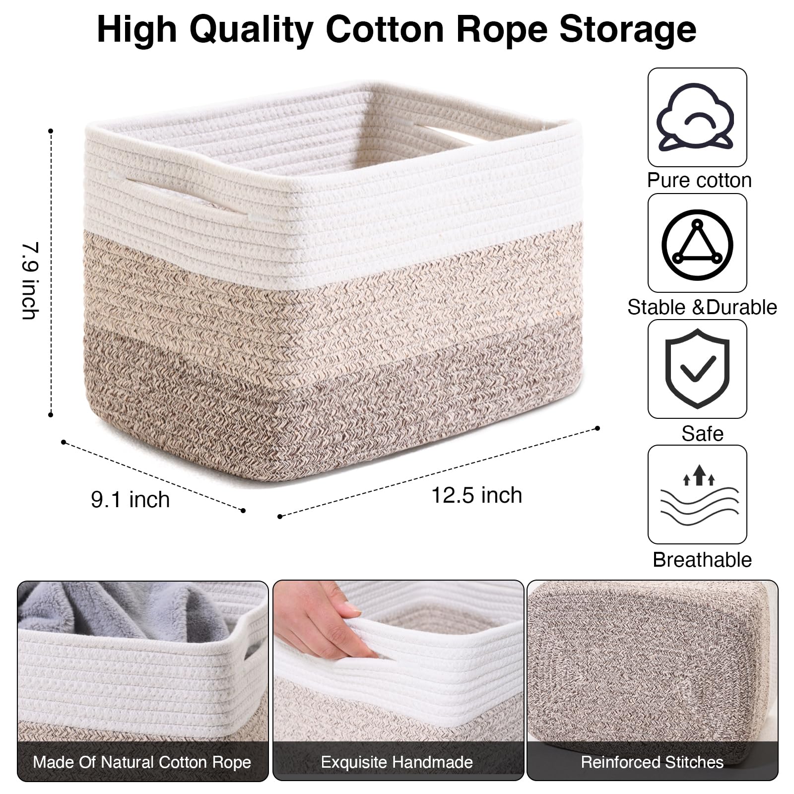 Icerzcz Shelf Baskets For Organizing, Storage Baskets For Shelves, Woven Baskets For Storage, Cotton Rope Baskets With Handles F