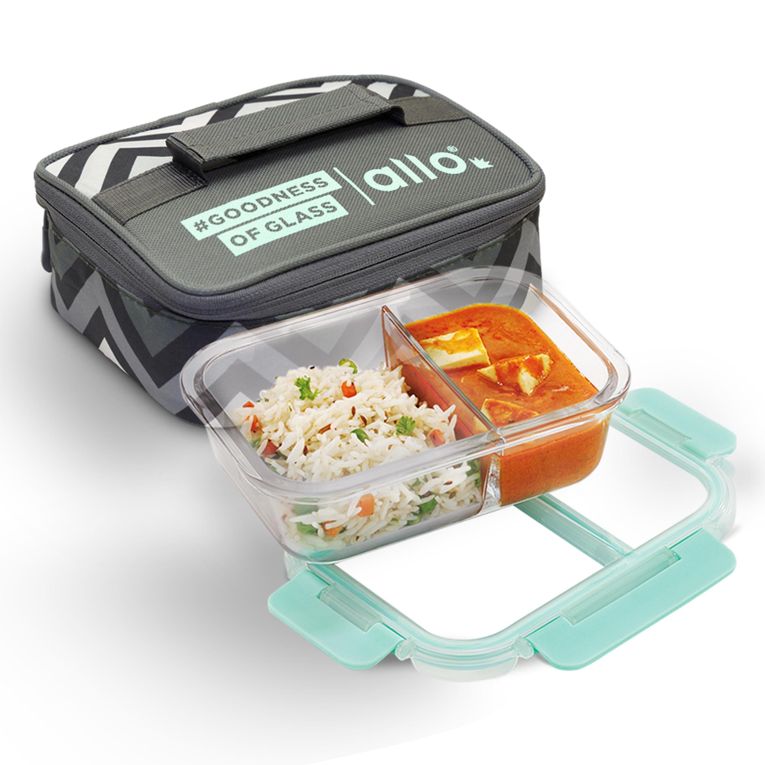 Allo Foodsafe Compartment Glass Lunch Box With Break Free Detachable Lock, 450C Oven & Microwave Safe, Borosilicate Glass Contai