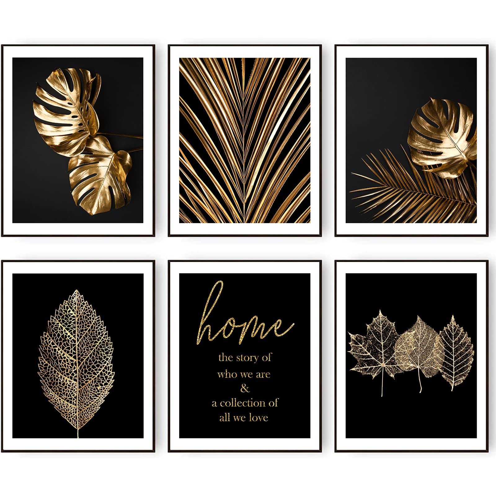 Hoozgee Gold Leaf Art Prints Modern Black Gold Botanical Tropical Plant Leaves Art Wall Pictures Canvas Prints Gallery Wall Art