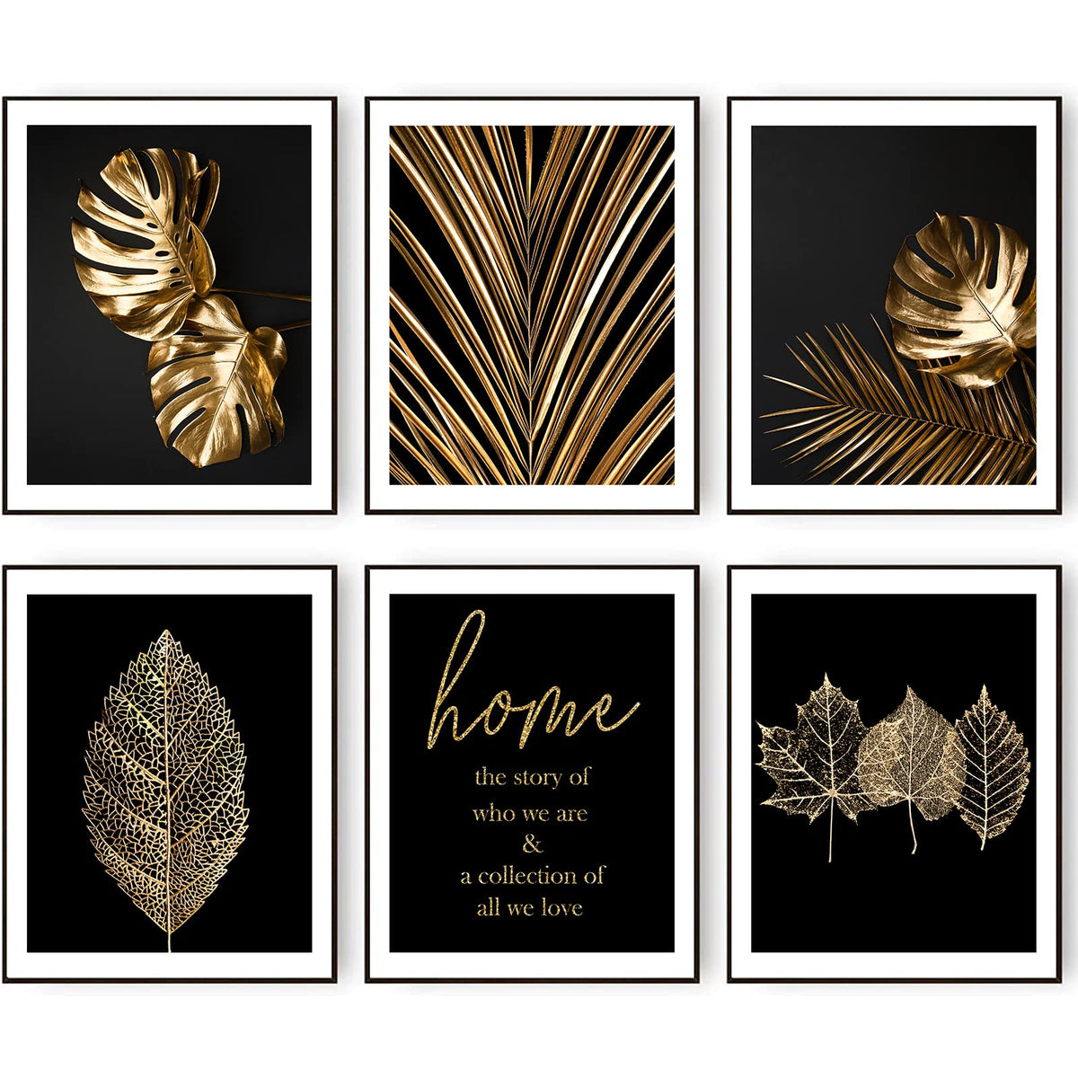 Hoozgee Gold Leaf Art Prints Modern Black Gold Botanical Tropical Plant Leaves Art Wall Pictures Canvas Prints Gallery Wall Art