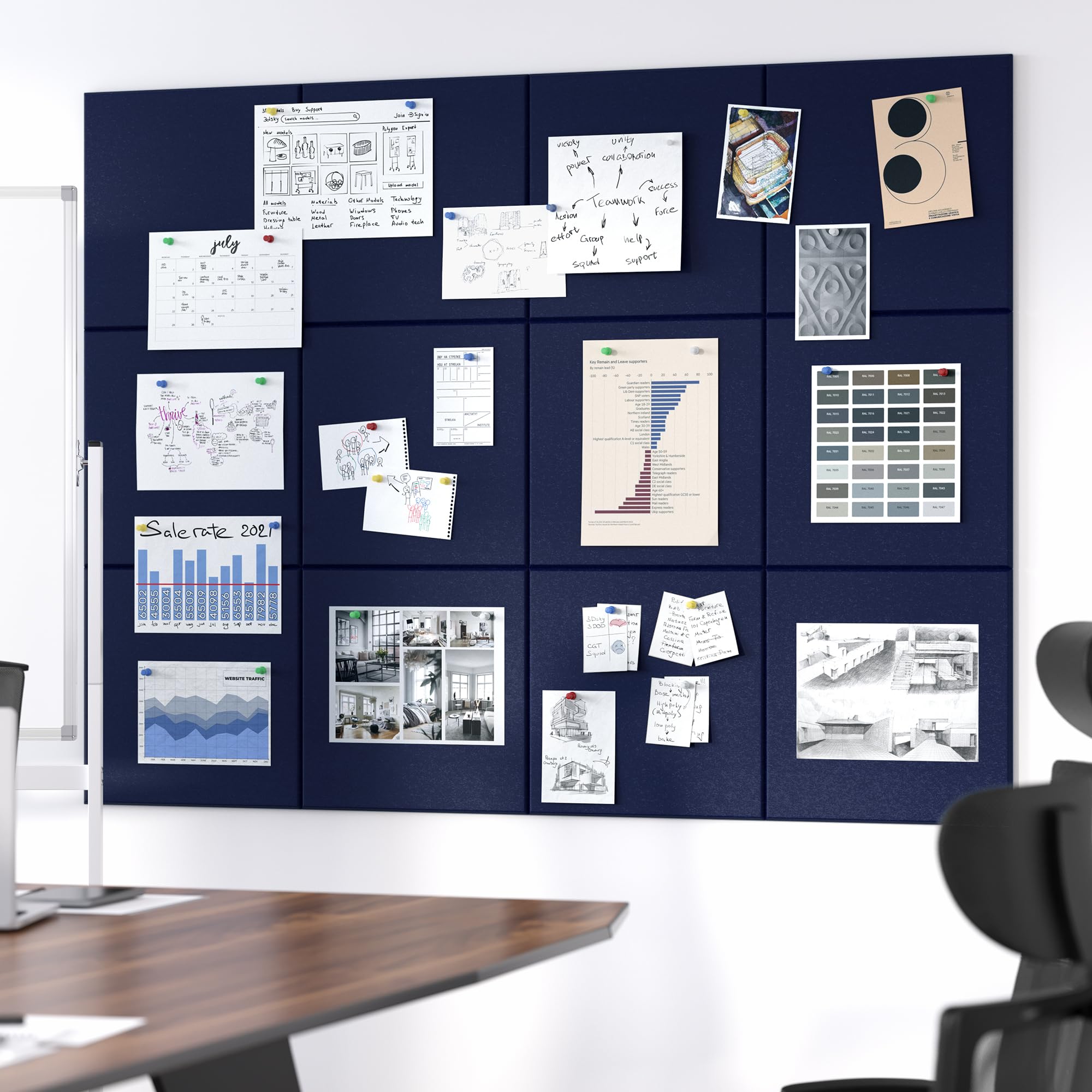Neatsure Large Cork Board for Wall, 48 x 36 Bulletin Board with Pushpins, 12 Panels Felt Tiles Tack Push Pin Board for Office, D