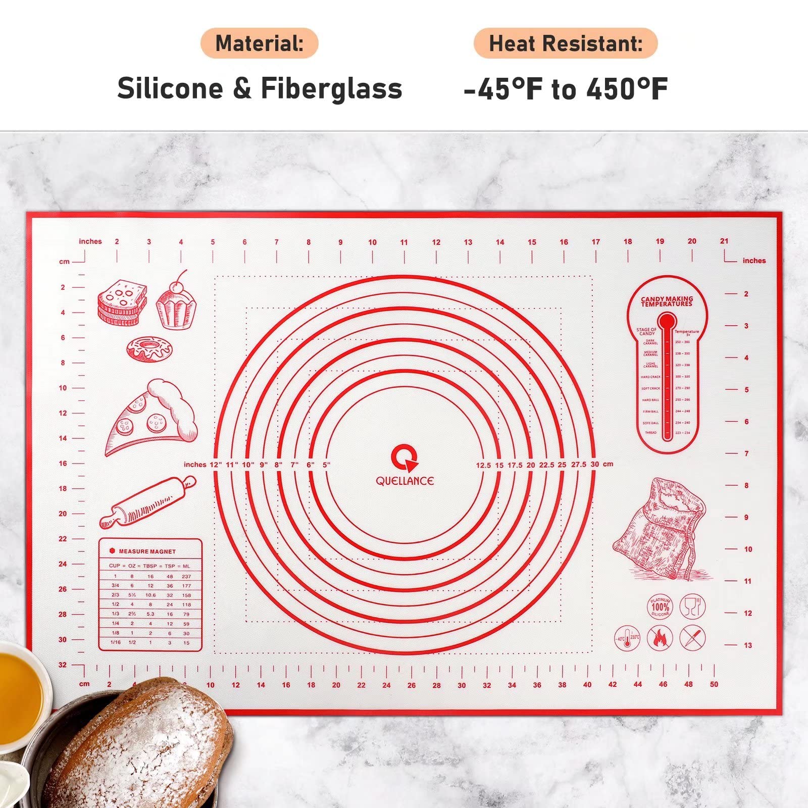 Silicone Pastry Mat For Baking, Baking Mat For Rolling Dough Non Slip Extra Large, Fondant Mat With Measurement, Kitchen Counter