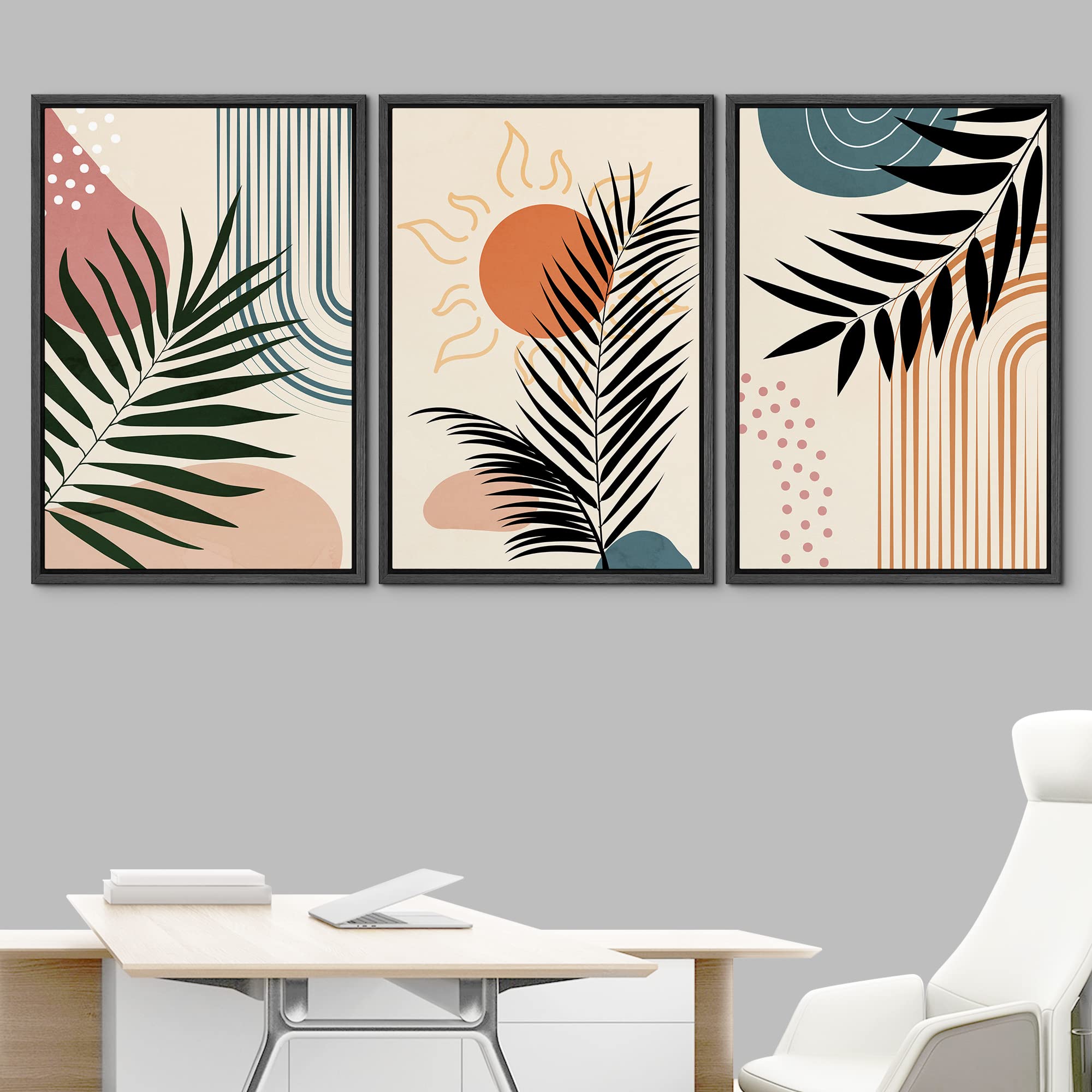 Idea4Wall Framed Canvas Print Wall Art Set Geometric Jungle Leaf Polygon Collage Abstract Nature Illustrations Modern Art Nordic