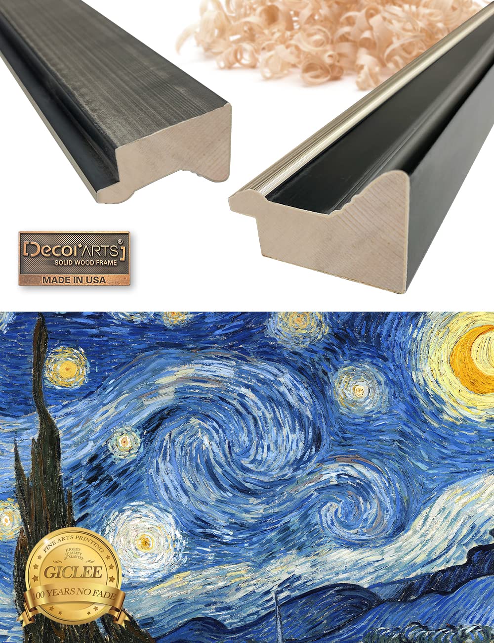 Decorarts - Starry Night, Classic Art By Vincent Van Gogh. Framed Giclee Prints With Solid Wood Frame And Silver Accents For Wal