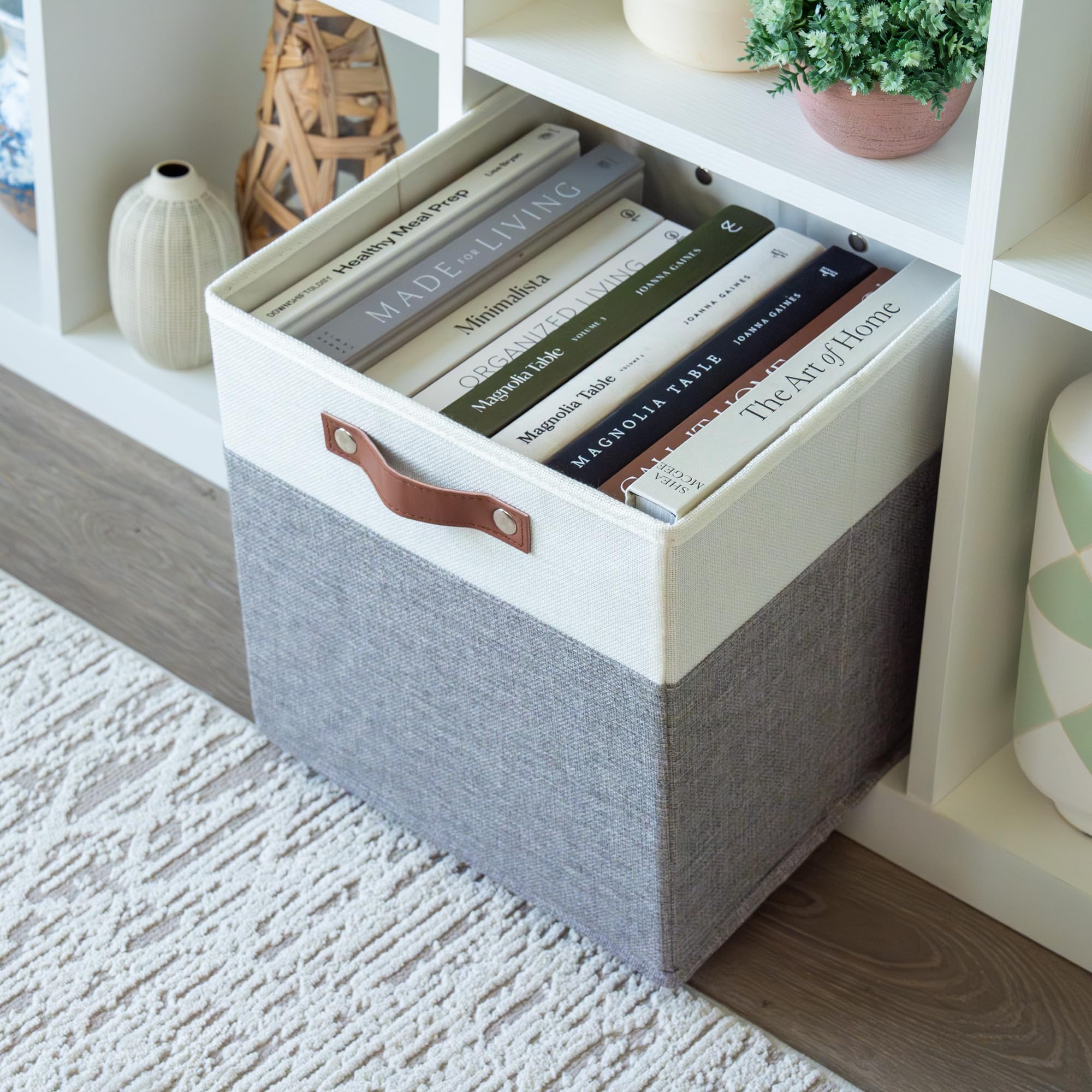 Organihaus 12X12 Cube Storage Bin Set Of 4, Fabric Storage Bins, Cube Storage Organizer Bins, Cubby Bins W/ Vegan Handles, Kalla