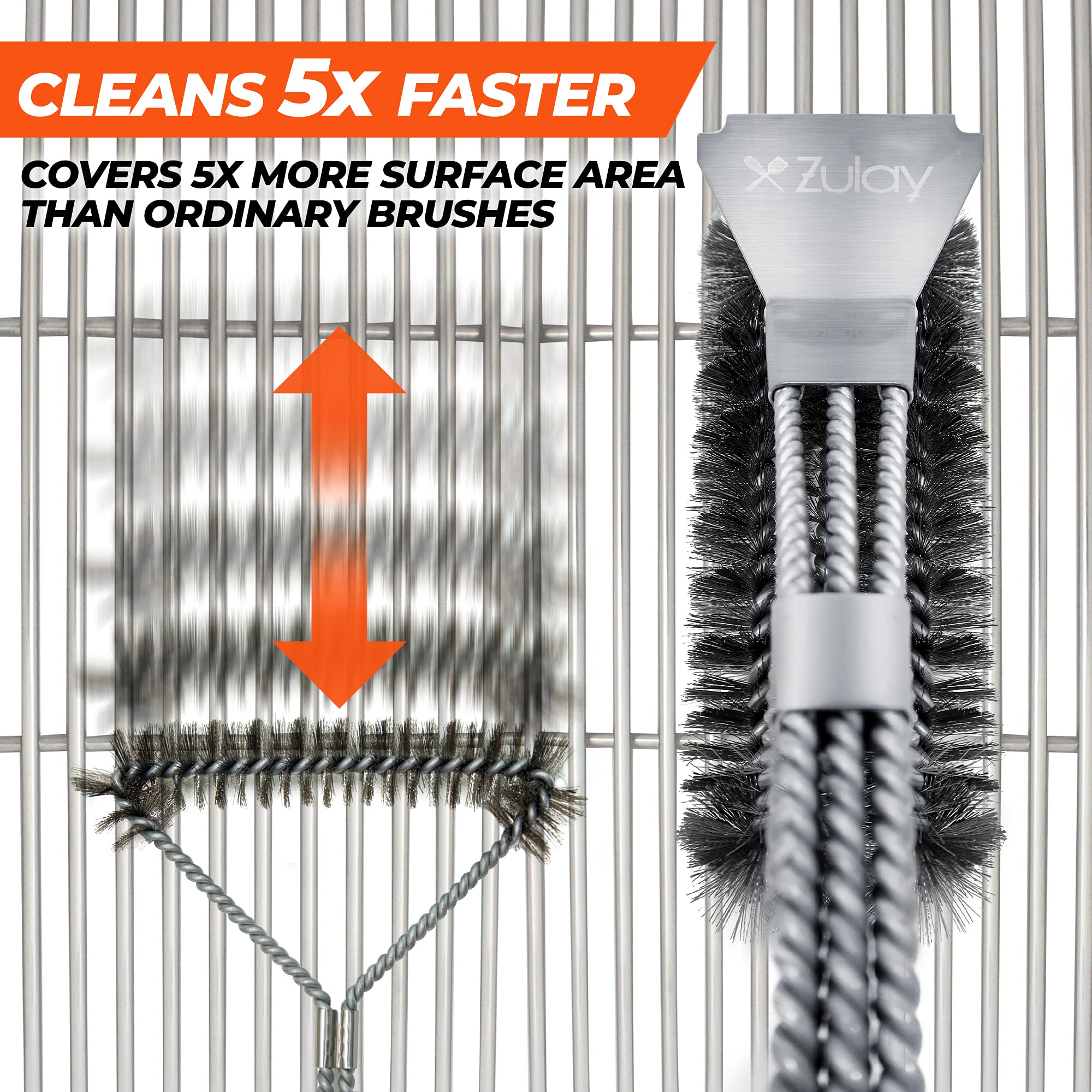 18'' Heat Boss Grill Brush And Scraper - 3 Rows Of Reinforced Stainless Steel Bristles - Best Heavy Duty Outdoor Grill Brush For