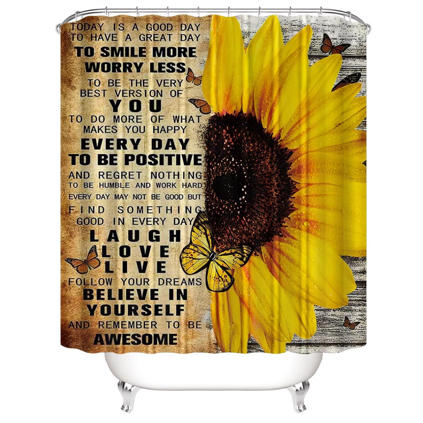 Azhm 4Pcs Shower Curtain Sets With Rugs Sunflower Bathroom Set D  Cor Inspirational Quotes Bathroom Curtains Shower Set With Rug