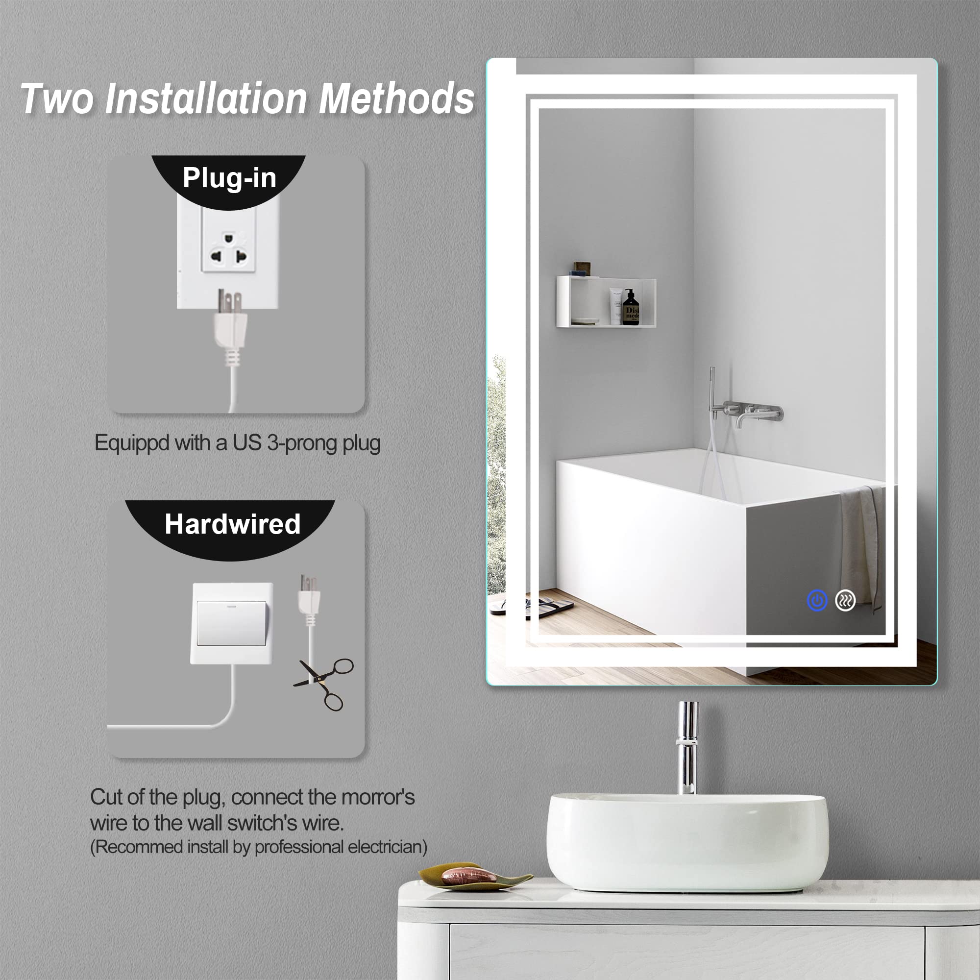 Fitland 28''X 20'' Led Bathroom Mirror Vanity Mirror, Anti-Fog, Dimmable, Color Temperature Adjustable 3000-6000K, Switch-Held M