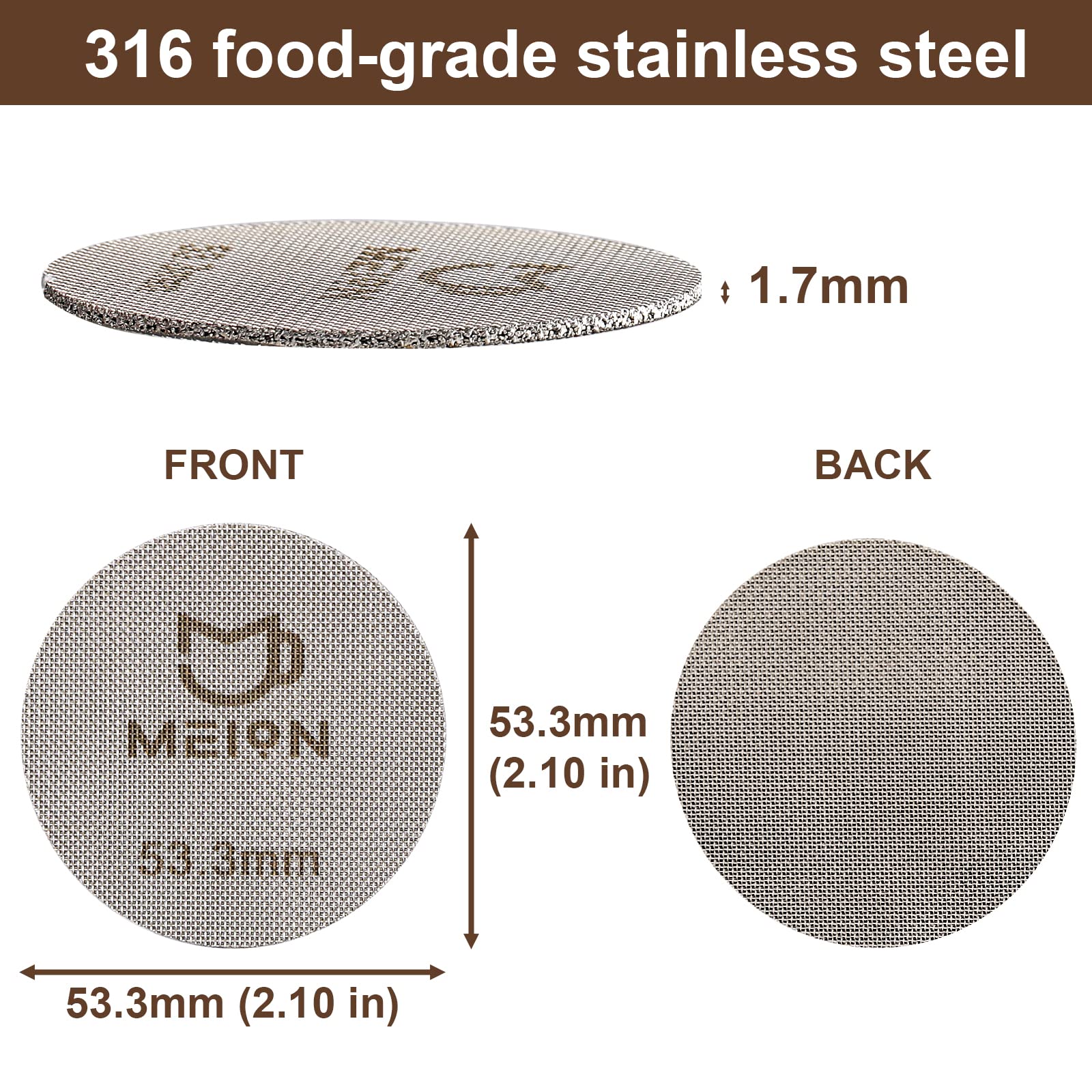 Espresso Puck Screen 53.3Mm Reusable Coffee Filter For Espresso Portafilter Filter Basket 54Mm, 1.7Mm Thickness 150M, 316 Stainl
